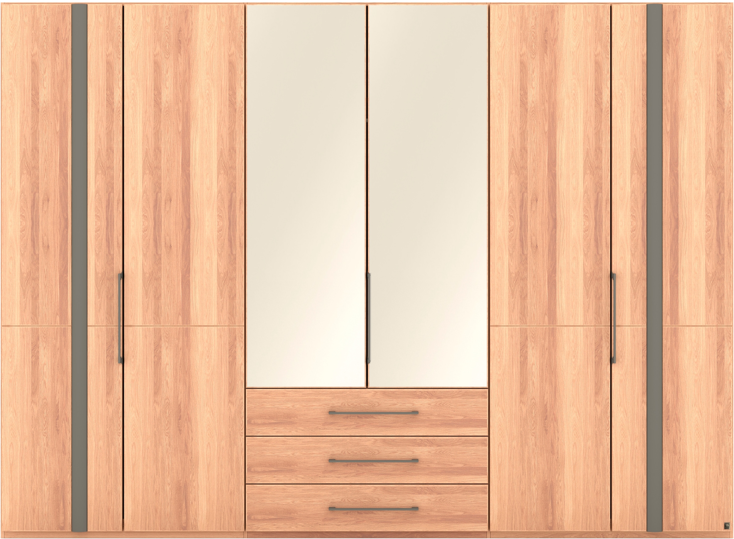Musterring Drehtürenschrank »Sorrent, Kleiderschrank, teilmassiv Eiche«, (mit Türdämpfern, mit Schubladen, extra Böden, MADE IN GERMANY), Türen in Eiche massiv und als Parsol-Bronze-Spiegel, mit Schubkästen
