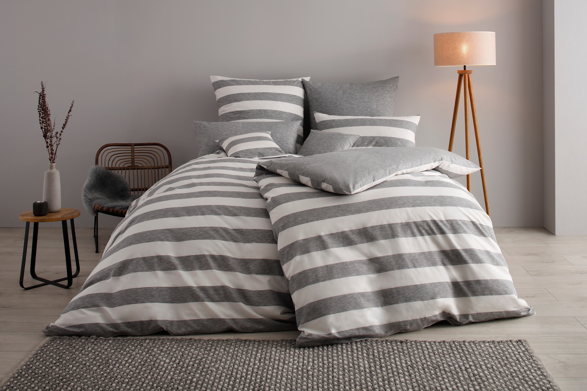 OTTO products Wendebettwäsche »Big Stripe«, 100% Bio-Baumwolle GOTS zertifiziert, Streifen-Design in Melange-Optik