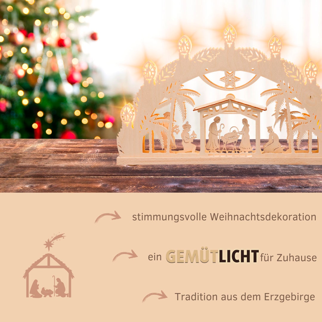 Weigla LED Schwibbogen, Erzgebirge garantiert, Weihnachtsdeko Innen, Weihnachtsbeleuchtung