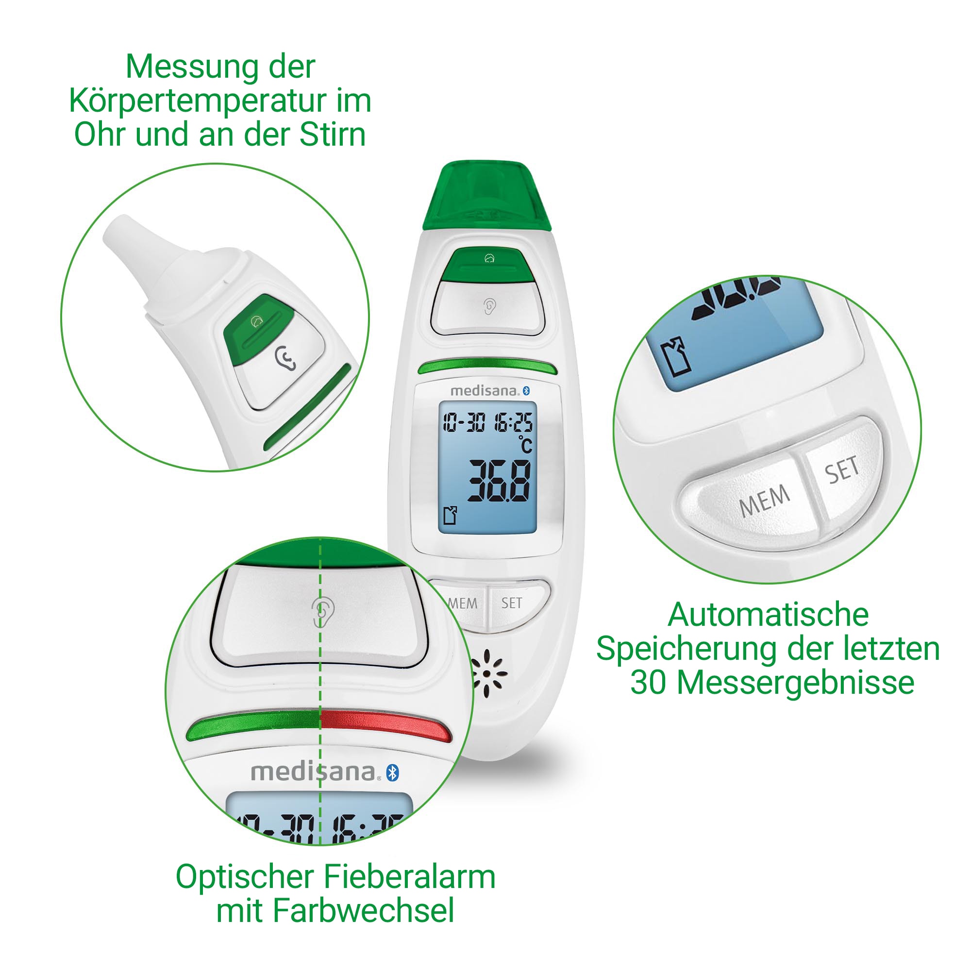 Medisana Fieberthermometer »TM 750« sekundenschnelle Messung der
Körpertemperatur an der Stirn und im Ohr