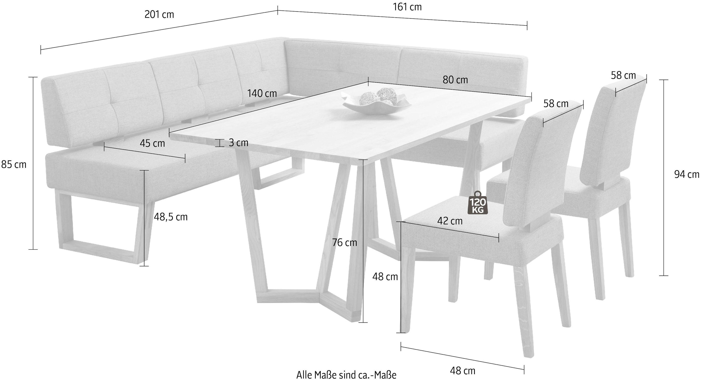 Home affaire Eckbankgruppe »Ponza Eckbank Küchenbank BESTSELLER«, (Set, 4 tlg.), Sitzgruppe Esszimmer Stühle Tisch und Bank bequem gepolstert