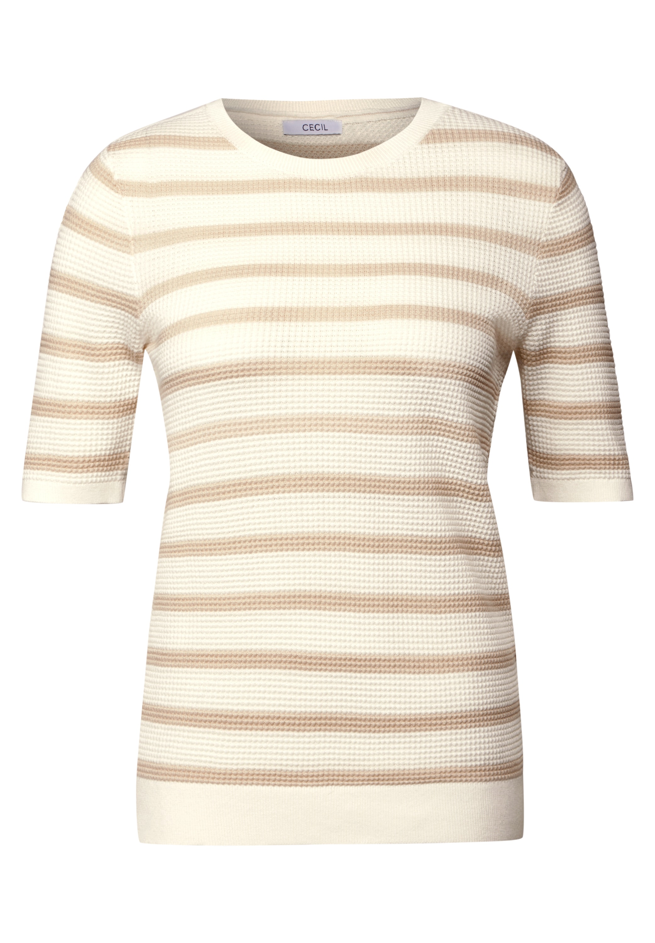 Cecil Kurzarmpullover, mit Streifen und in Struktur-Optik