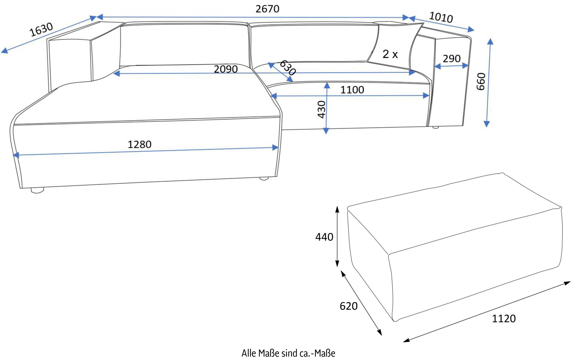 andas Polsterecke »BAKELS, Ecksofa-Set mit Hocker, L-Form mit Schlaffunktion«, Ecksofa-Set (incl. Hocker) im trendigen Megacord