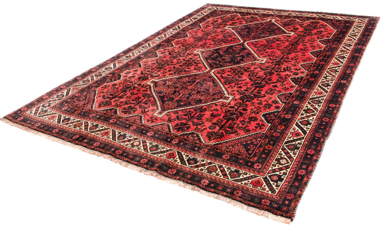 Wollteppich „Shiraz Medaillon Rosso 300 x 207 cm“, rechteckig, Unikat mit Zertifikat Rot 10 mm B/L: 207 cm x 300 cm – 10 mm