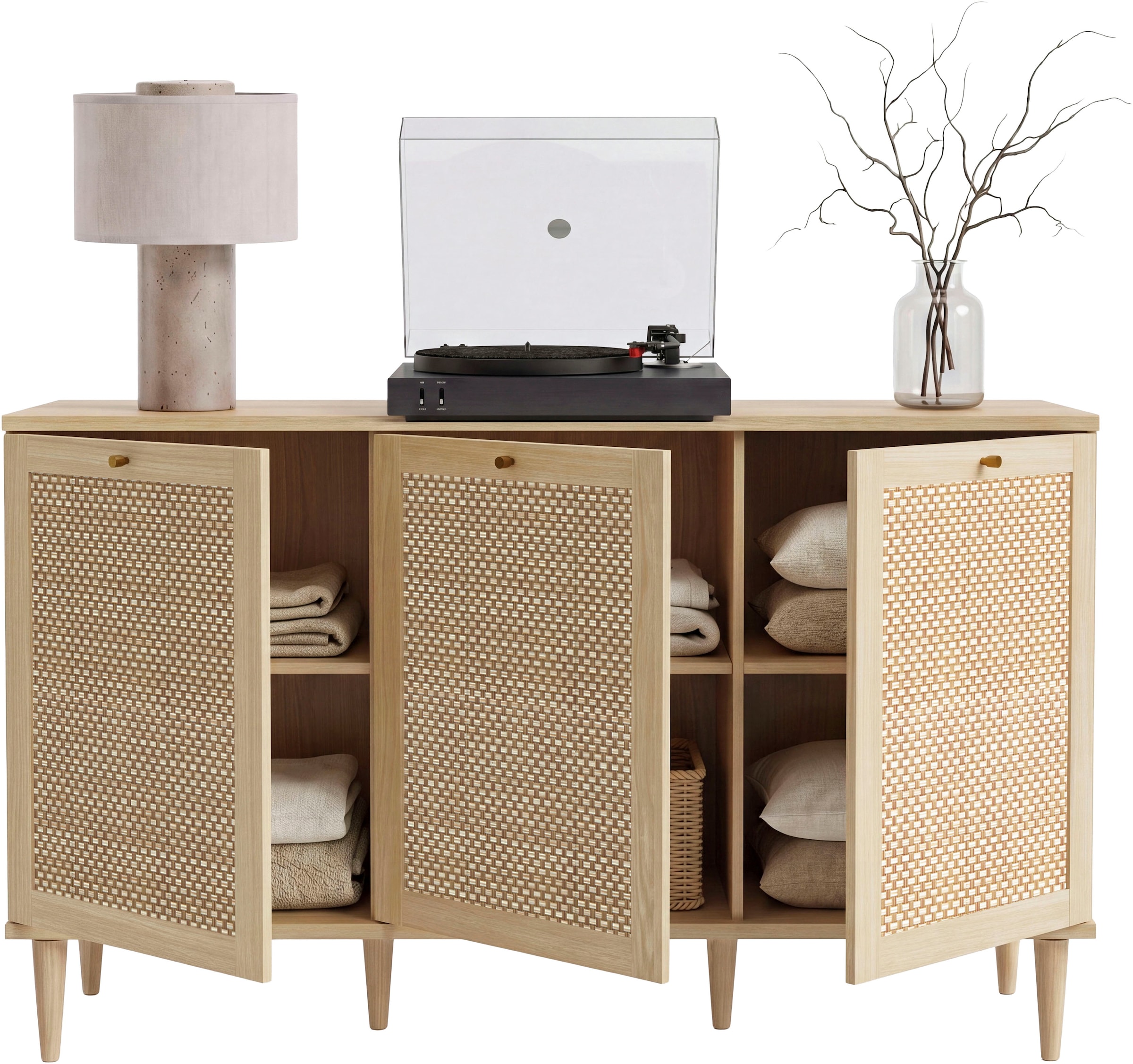 OTTO home Sideboard »ELLIAN mit  Wiener Geflechtoptik, 3 Türen« Holzfüße, Metallgriffe, Made in EU, viel Stauraum, FSC® zertifiziert