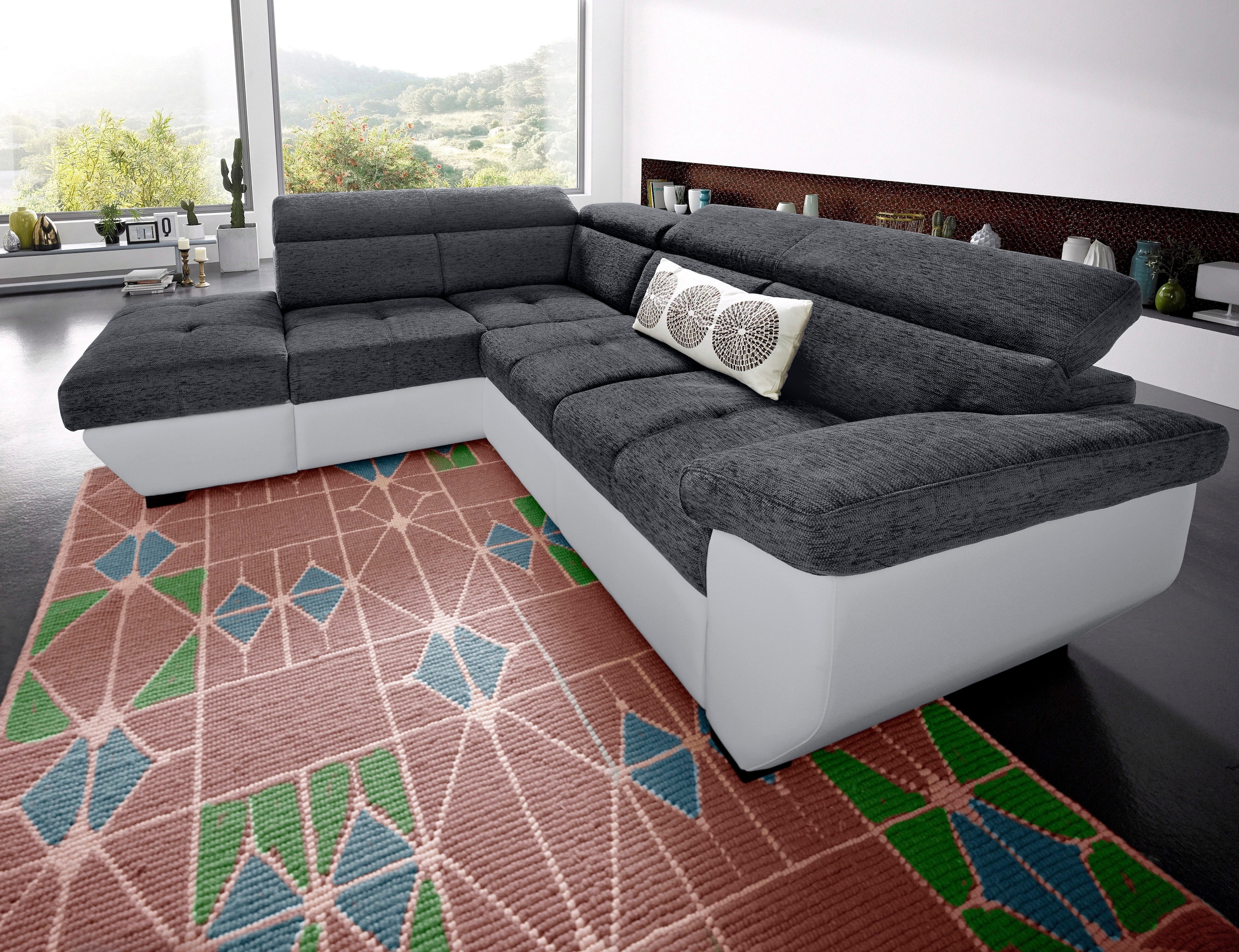 COTTA Polstergarnitur »Speedway L-Form«, (Set), Set bestehend aus: Ecksofa mit Kopfteilverstellung & Hocker