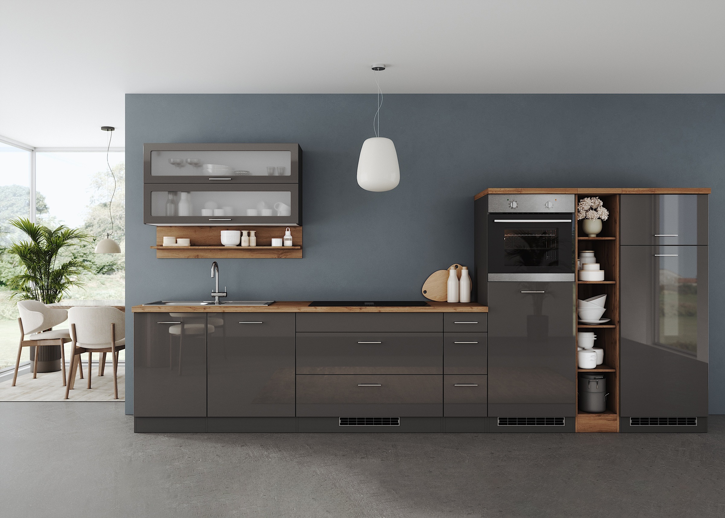 KOCHSTATION Küchenzeile »KS-Milan, optional mit Muldenlüfter« Breite 390 cm günstig online kaufen