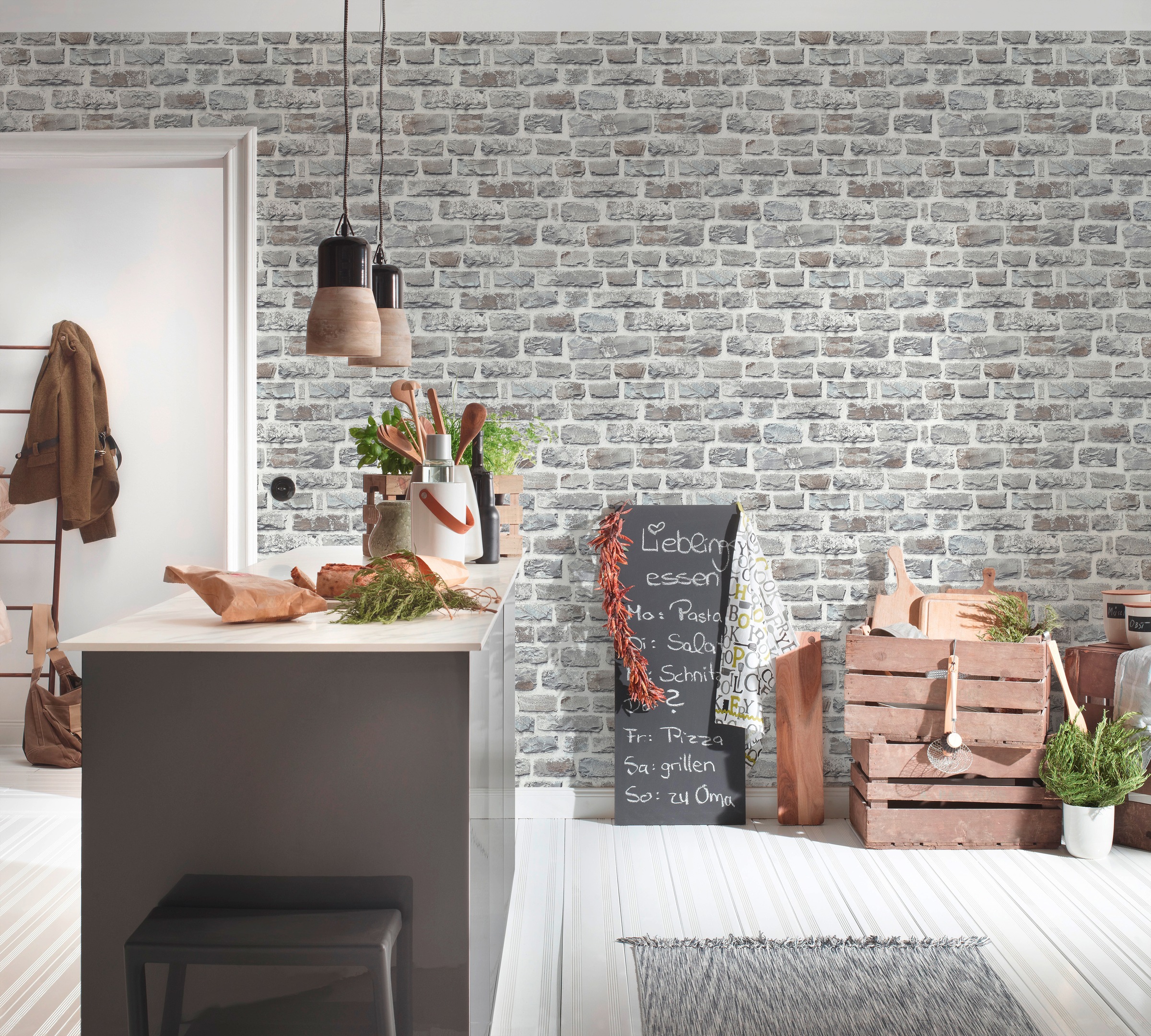 living walls Vliestapete »Neue Bude 2.0«, Steinoptik-gemustert-Motiv, Landhaus Tapete Stein Tapeten Wohnzimmer Schlafzimmer Küche Flur Optik
