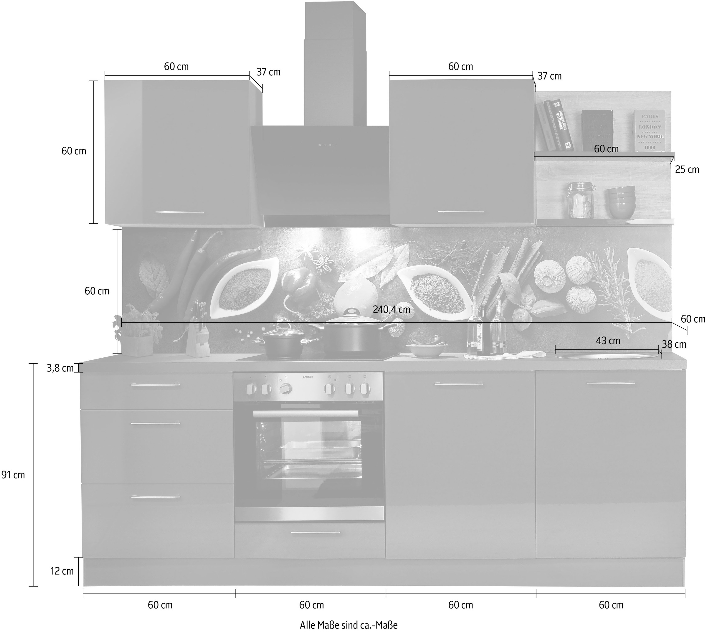 KOCHSTATION Küchenzeile »"KS-Jena", vormontiert, Breite 240 cm«, mit Soft-Close-Funktion, wahlw. mit E-Geräten inkl. Geschirrspüler
