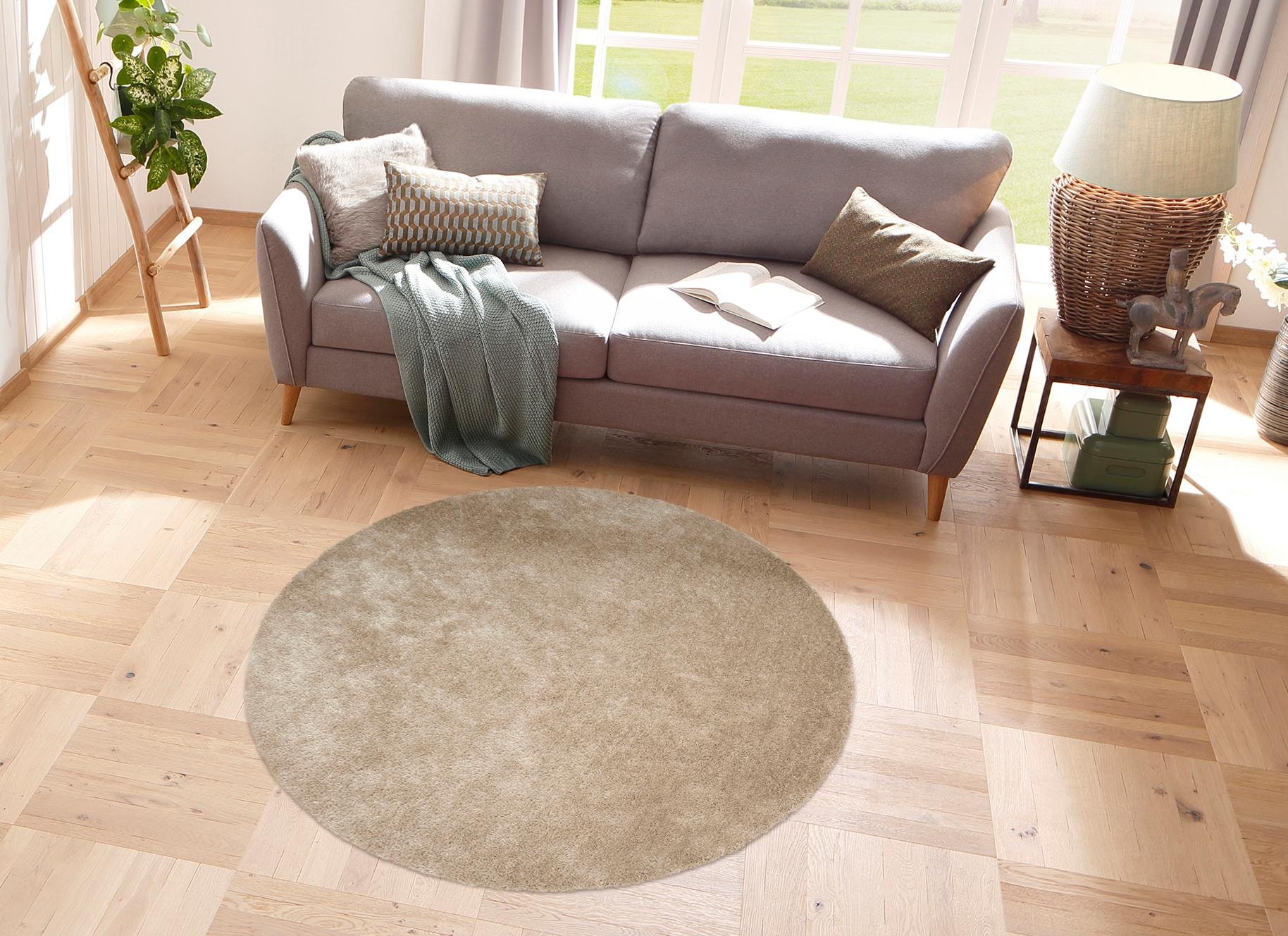 Bruno Banani Hochflor-Teppich »Dana Teppich, Kundenliebling«, rund, 30 mm Höhe, unifarben, Mikrofaser Teppiche, Wohnzimmer, Schlafzimmer, Esszimmer