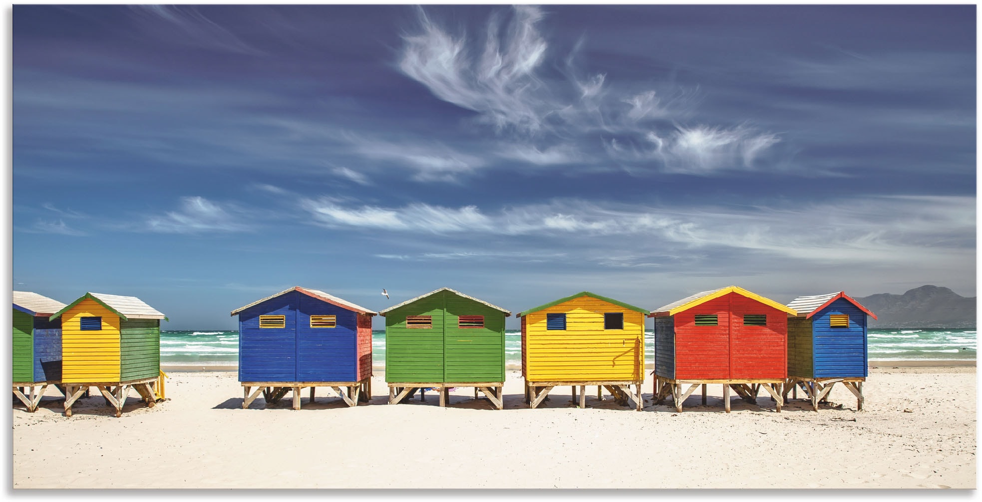 Artland Wandbild »Bunte Strandhäuser bei Kapstadt«, Strandbilder, (1 St.), als Alubild, Outdoorbild, Leinwandbild, Poster, Wandaufkleber