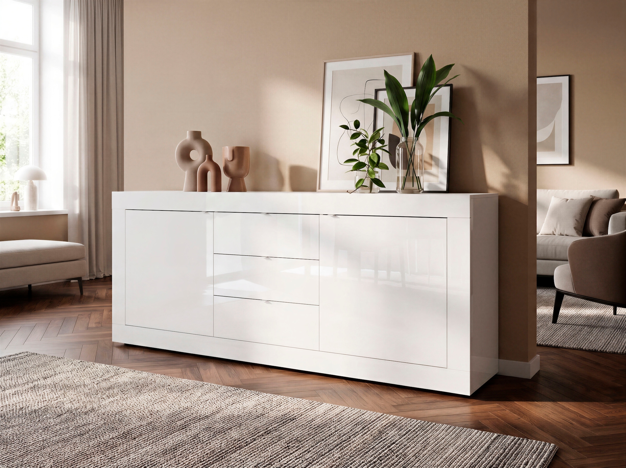 Home affaire Sideboard »Basic Breite 210 cm, Kommode 2 Türen, 3 Schubkästen, Anrichte,« Metallgriff, moderne Rahmenoptik, viel Stauraum, Farbauswahl