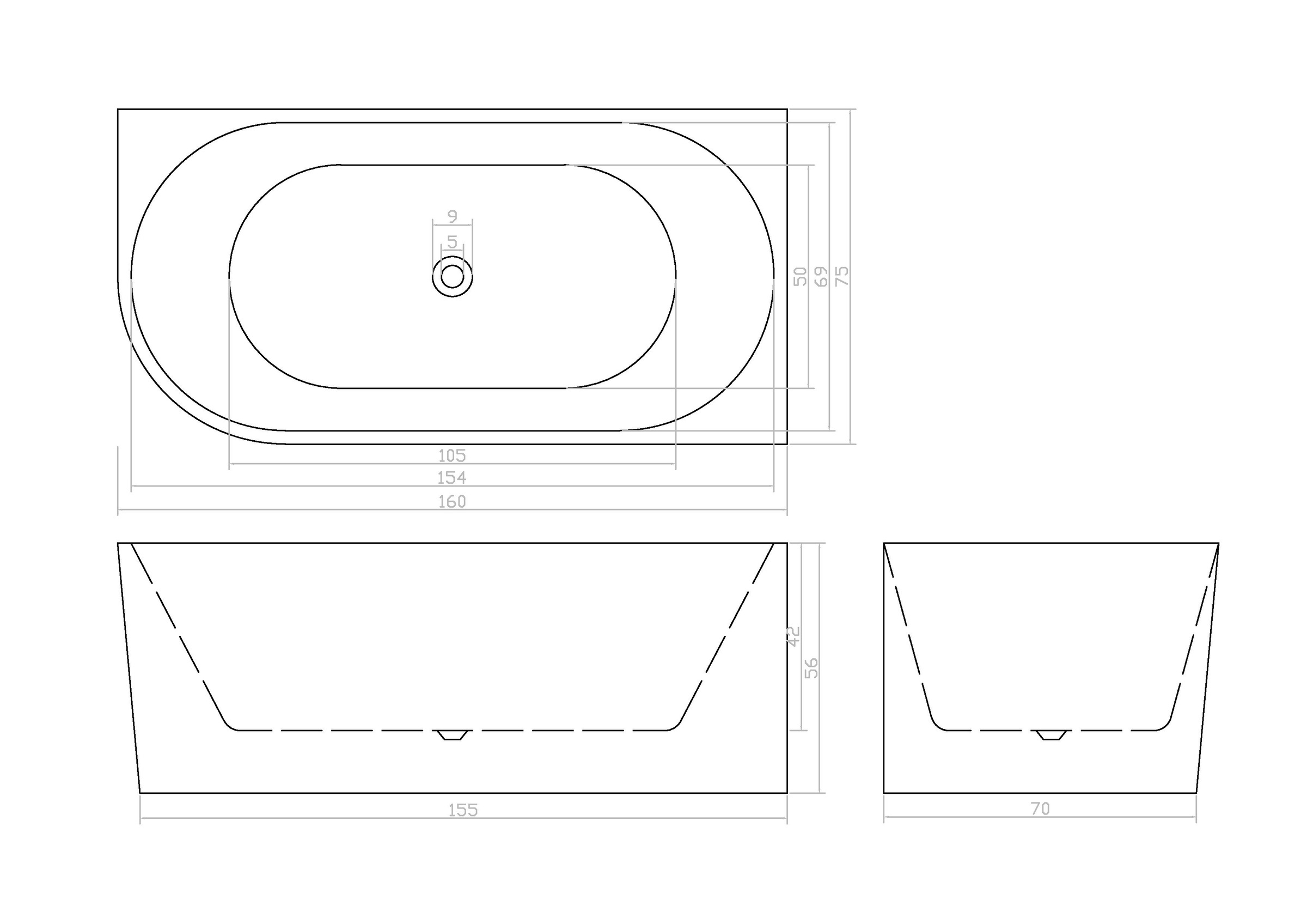 Sanotechnik Badewanne »LUMA« Höhe 56 cm mit Ablaufstöpsel | verstellbare Füße | Überlauf 160cm, Acryl Badewanne rechts