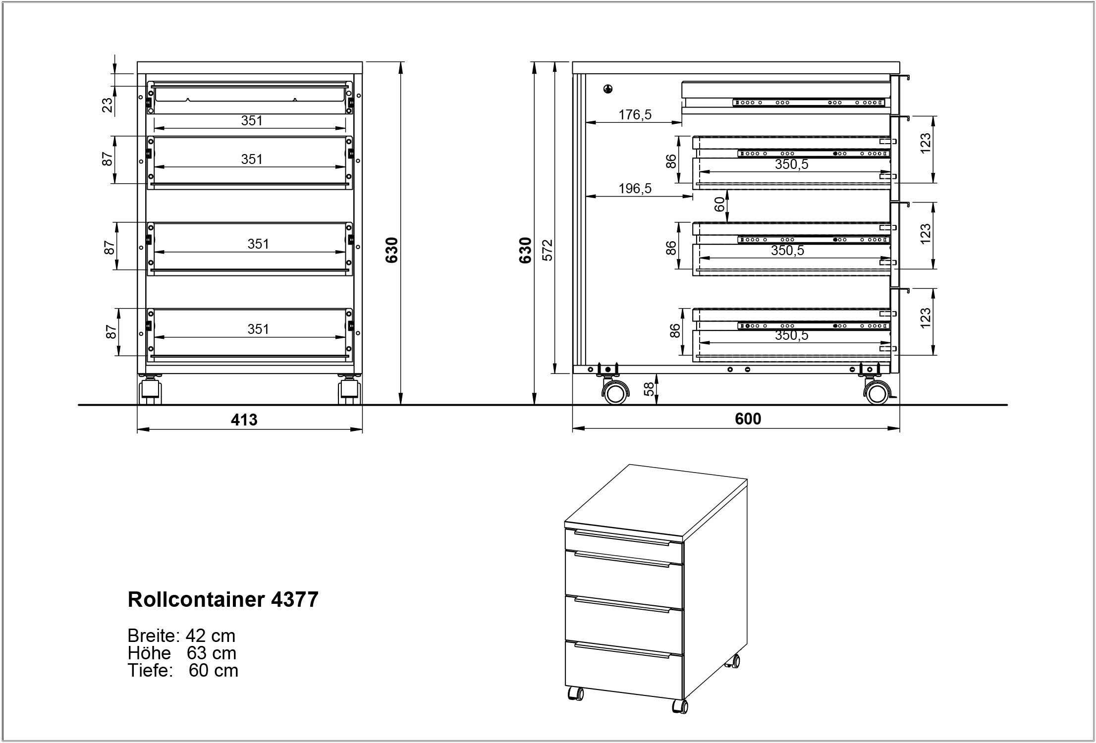 GERMANIA Rollcontainer »Mailand, mit 4 Schubladen, Utensilienfach«, optional abschließbar, 42x63 cm, Made in Germany
