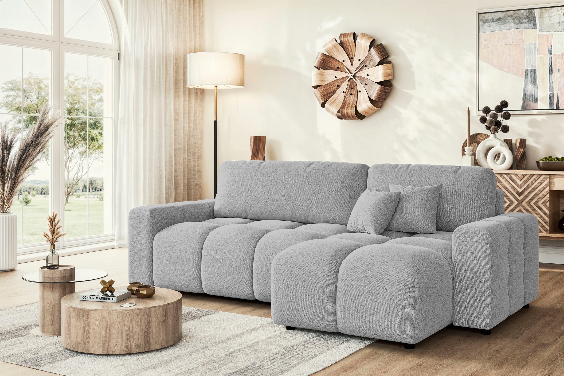 INOSIGN Ecksofa »FELICI, Schlafsofa 233cm, L-Form mit Recamiere beidseitig montierbar«, Designsofa mit Bettfunktion und Bettkasten, Maße B/T/H: 233/142/88 cm