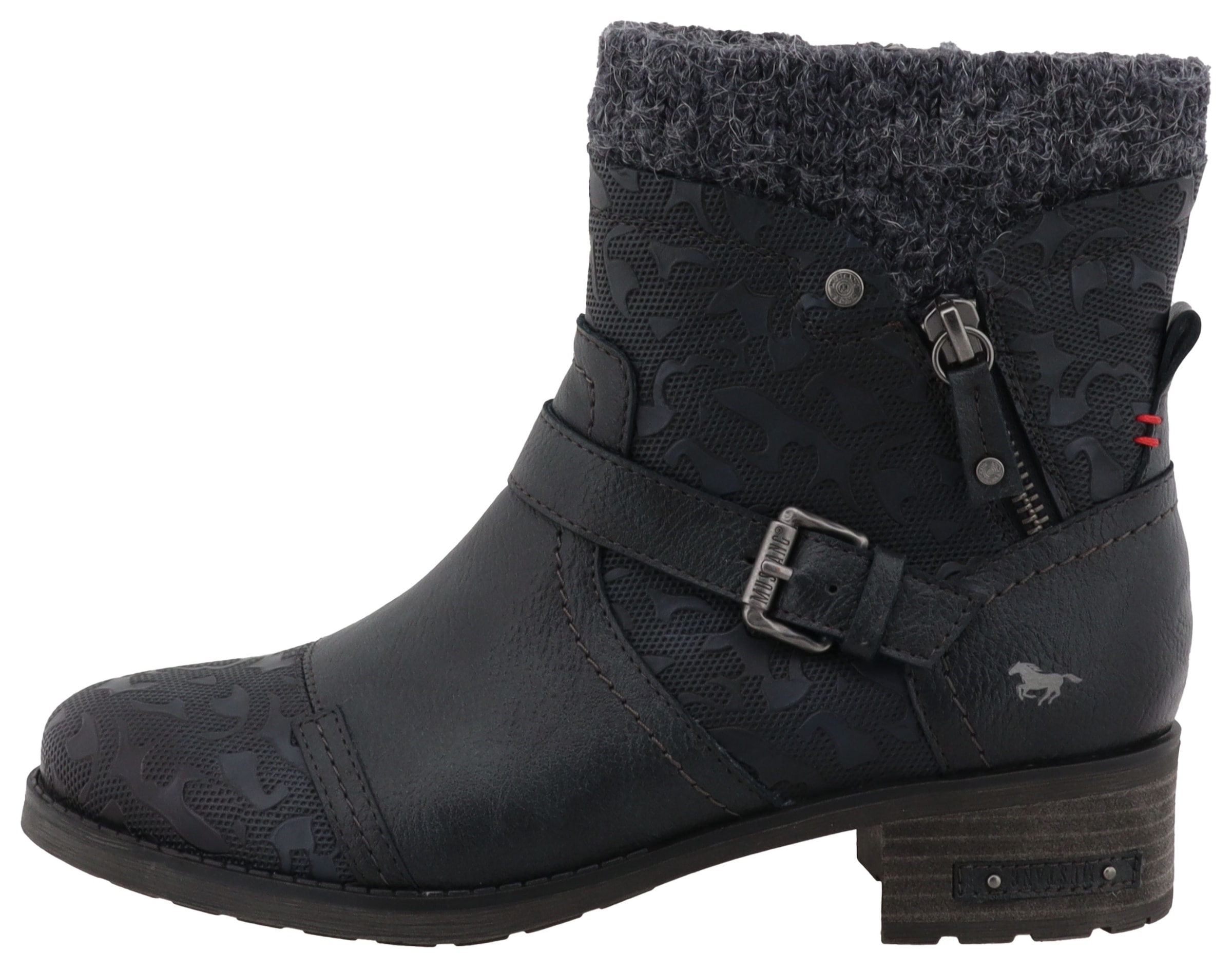 Mustang Shoes Winterstiefelette »Fabienne«  Biker Boots mit Blockabsatz und Zierriemchen