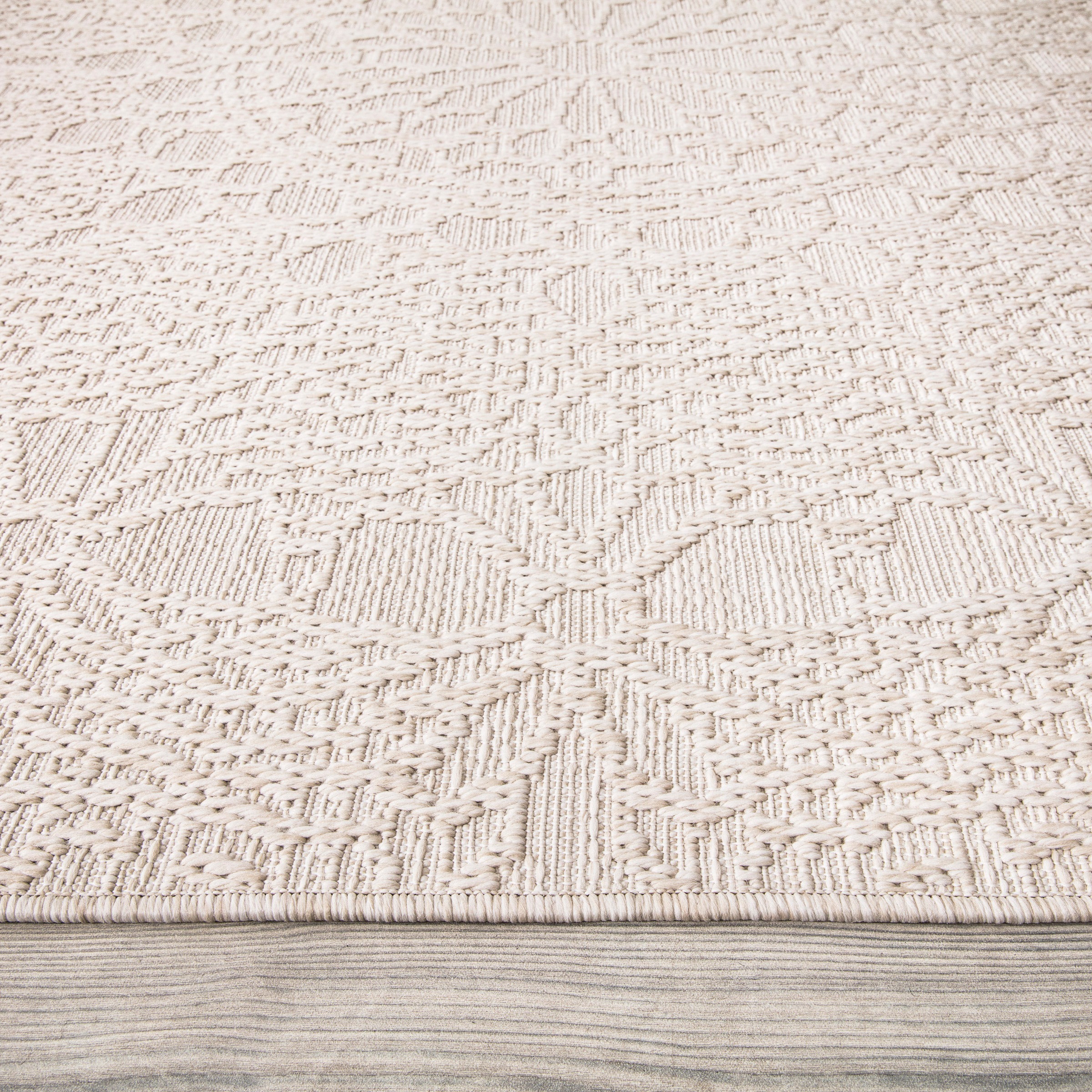 Paco Home Teppich »Rimini 411«, rechteckig, 4 mm Höhe, Flachgewebe, Uni Farben, Hoch-Tief Effekt, In- und Outdoor geeignet