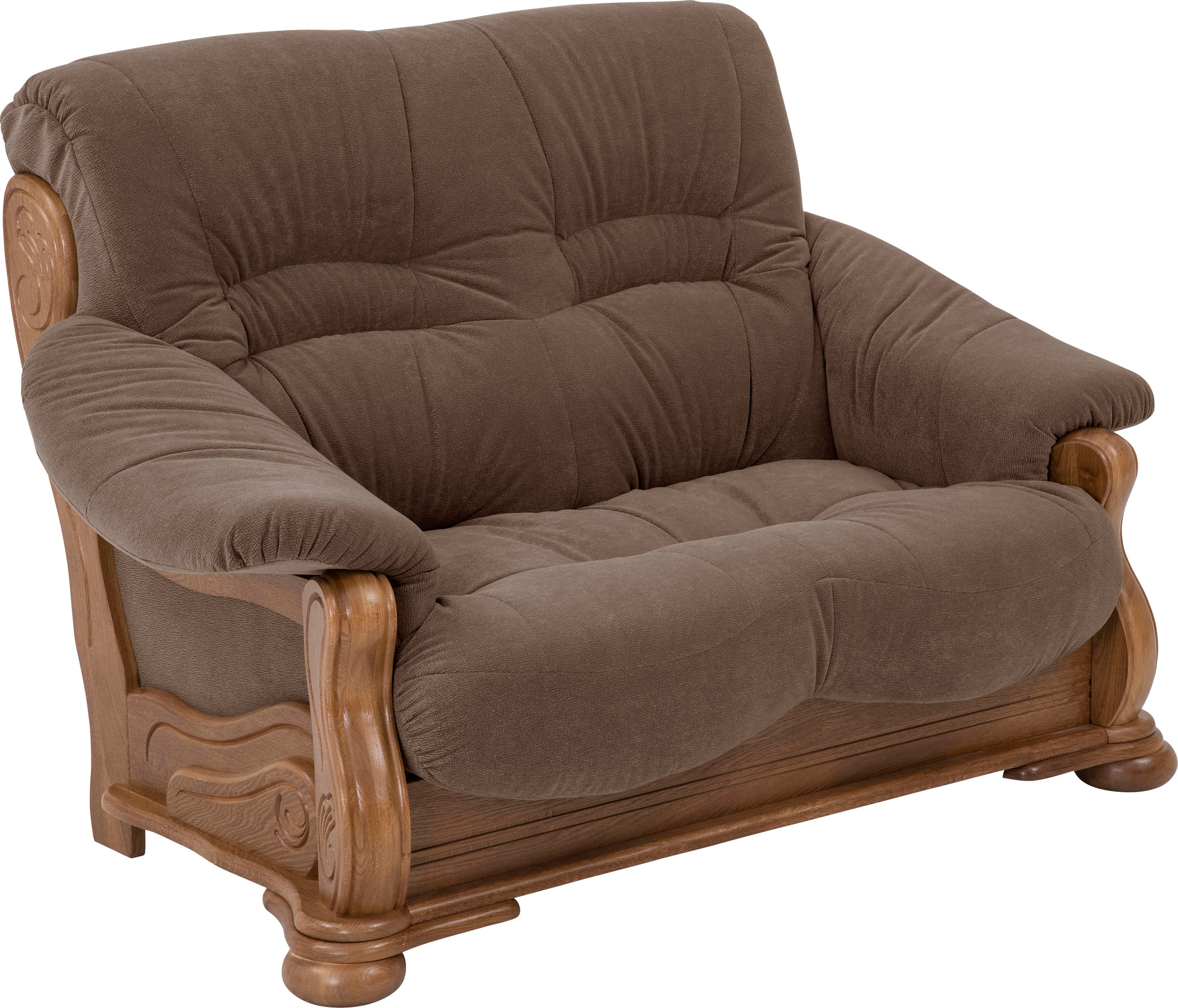 Max Winzer® 2-Sitzer »Texas, dekoratives Holzgestell aus Eiche mit gefrästen Ornamenten«, bequemer Retro Klassiker, kompakte Stellfläche Breite 147cm