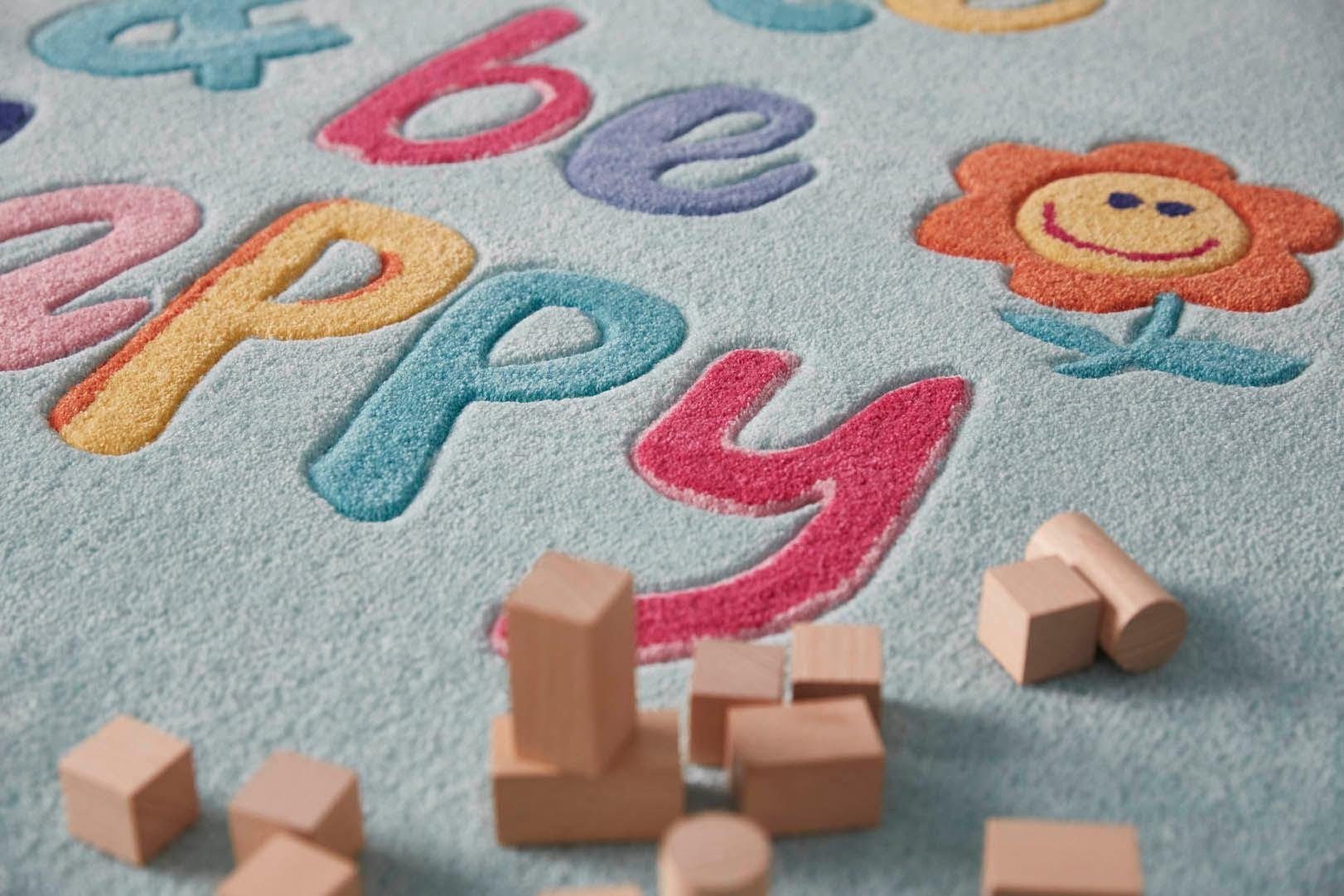 SMART KIDS Kinderteppich »Happy me!« rechteckig 9 mm Höhe Regenbogen Blume, Konturenschnitt