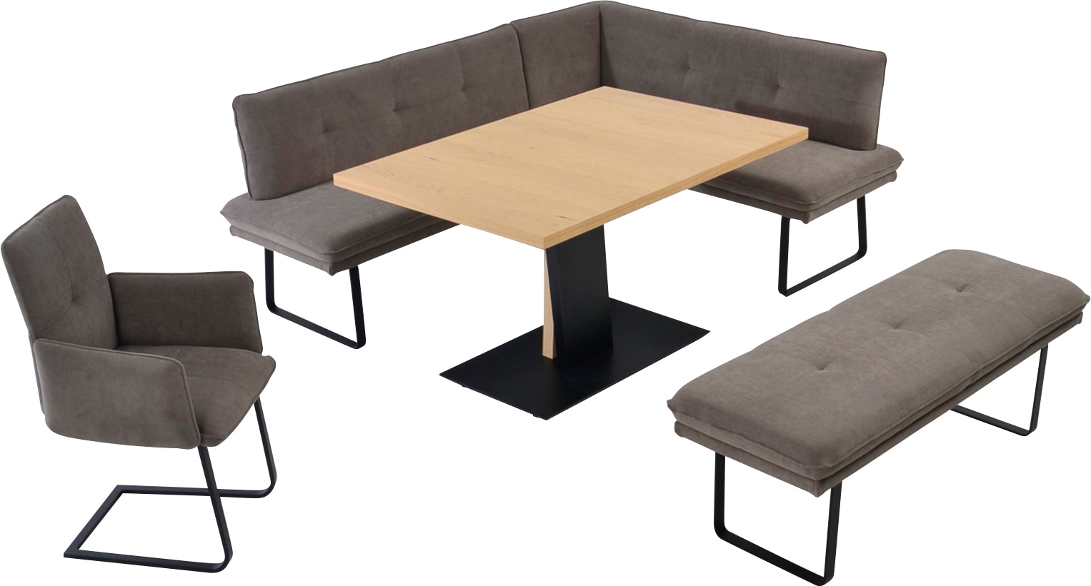 K+W KOMFORT & WOHNEN Essgruppe »Giacomo III« 4 Stk. tlg. wahlweise links oder rechts langer Schenkel 207cm, Freischwingersessel hellbraun +