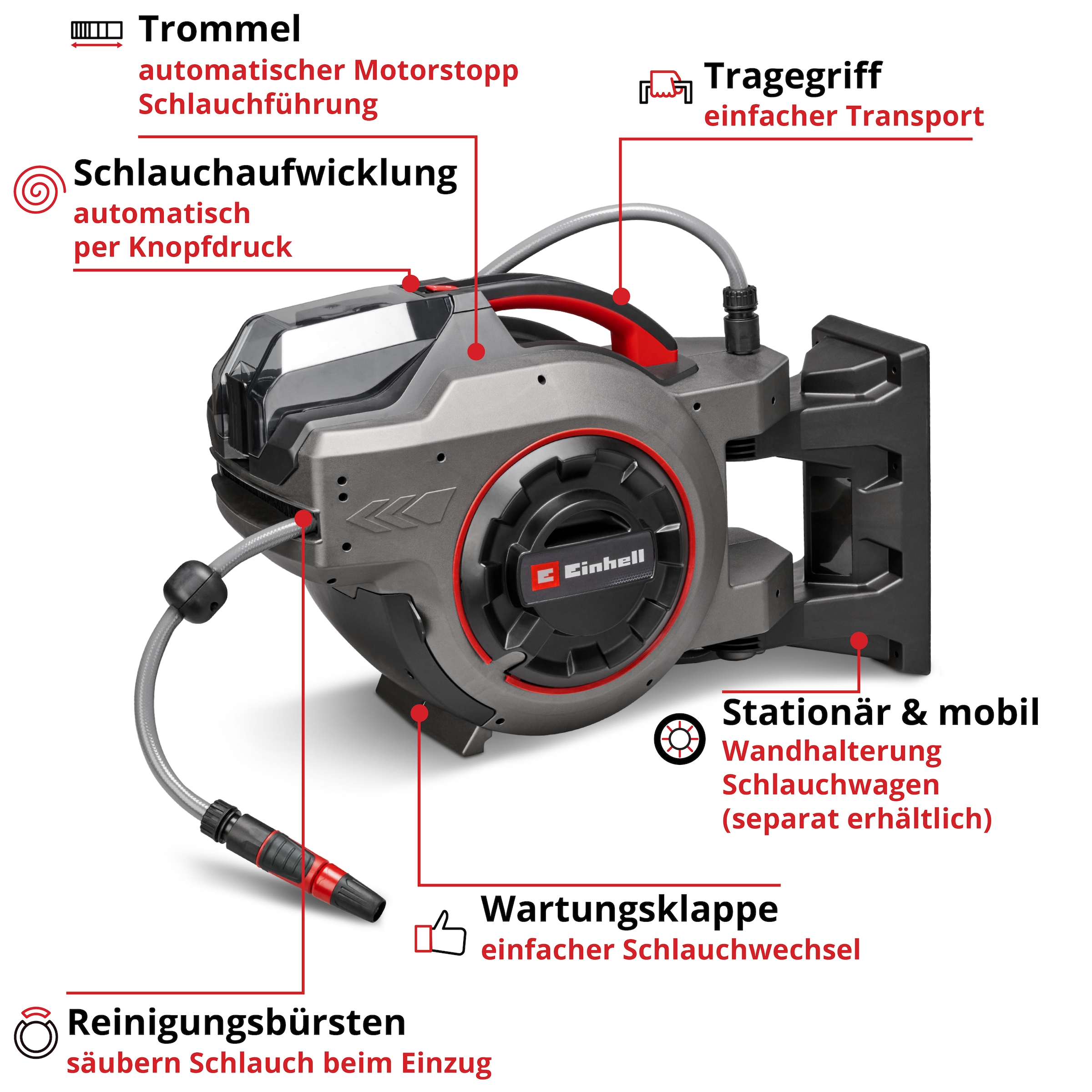 Einhell Schlauchtrommel »»GE-HR 18/30-1 Li-Solo««, (1 tlg.), ohne Akku, ohne Ladegerät