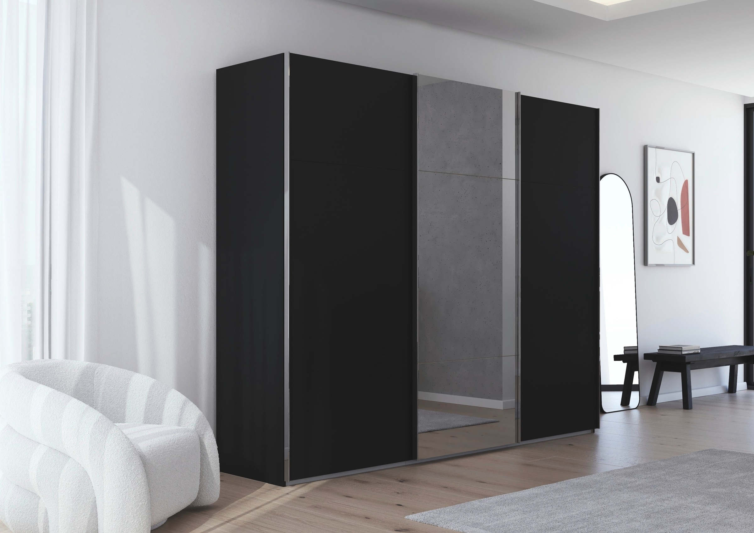 rauch Schwebetürenschrank »Kleiderschrank Schrank Garderobe Schlafzimmerschrank CONTIDO«, (in 3 verschiedenen Ausstattungen BASIC/CLASSIC/PREMIUM), aus hochwertigem Material in 6 Breiten 2 Griff-Farben MADE IN GERMANY