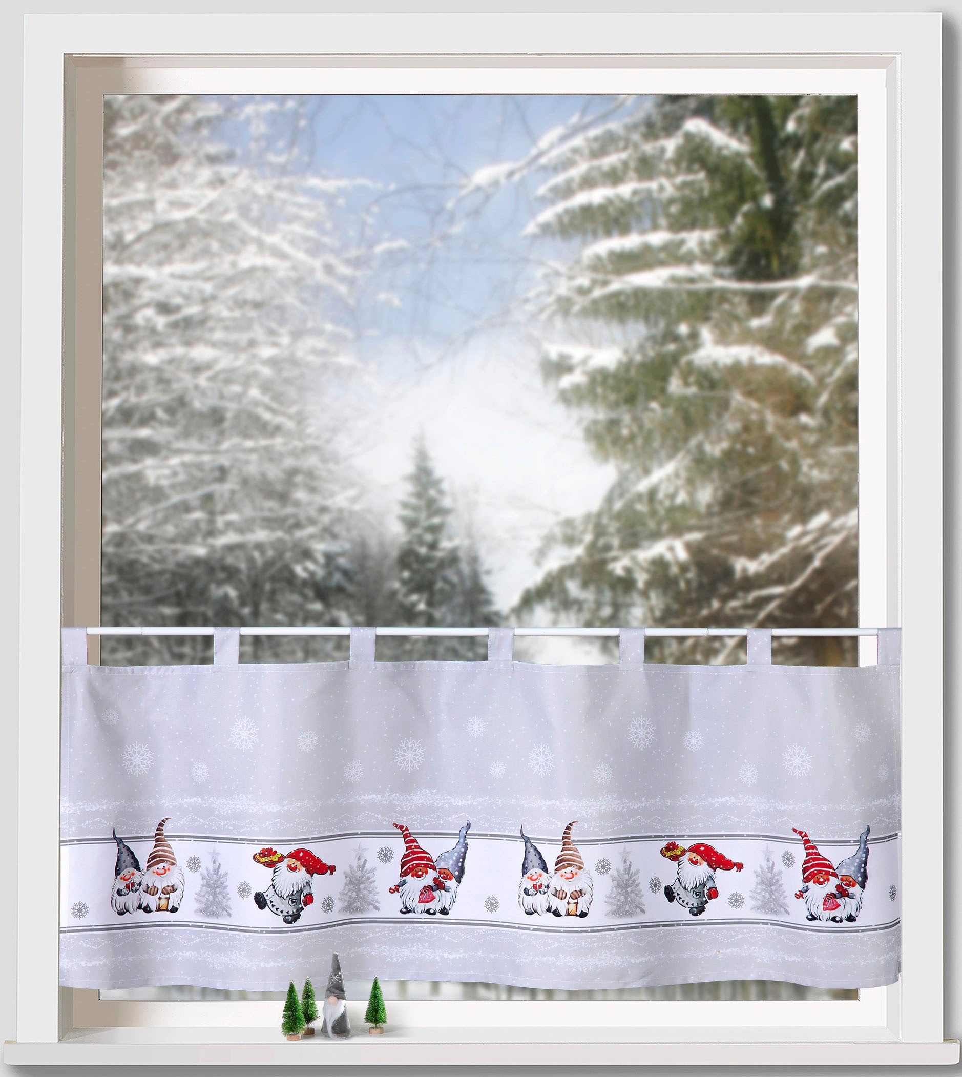 Weckbrodt Scheibengardine »Wichtel im Schnee«, (1 St.), Bistro, Microsatin, günstig online kaufen