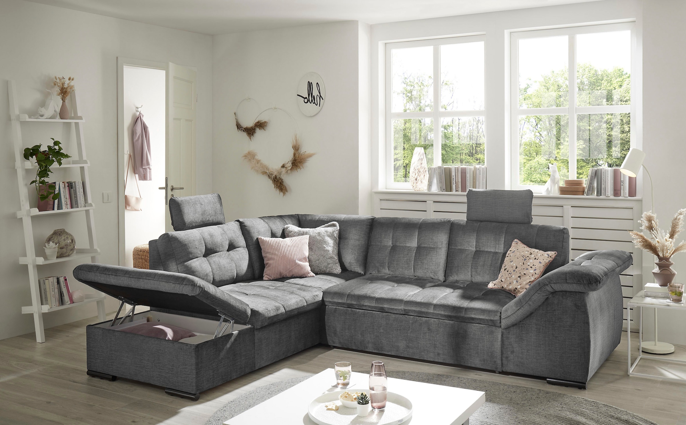 ED EXCITING DESIGN Ecksofa »Estrella L-Form« mit Bettfunktion, Bettkasten, Armteilverstellung & Kopfstützen