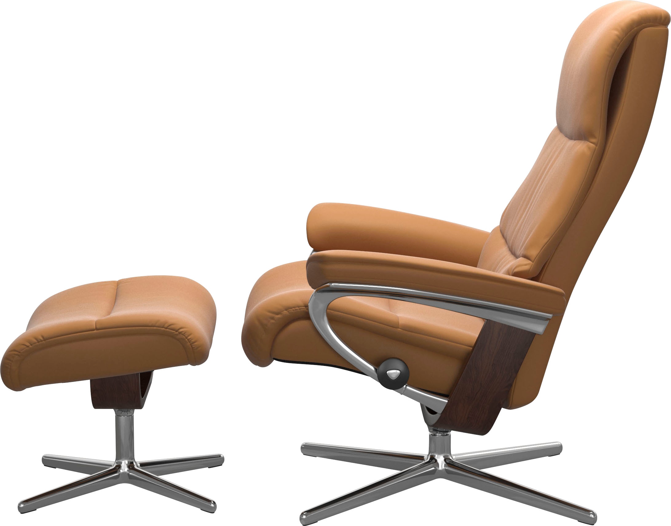 Stressless® Relaxsessel »View«, (Set, Relaxsessel mit Hocker), mit Hocker, mit Cross Base, Größe S, M & L, Holzakzent Braun
