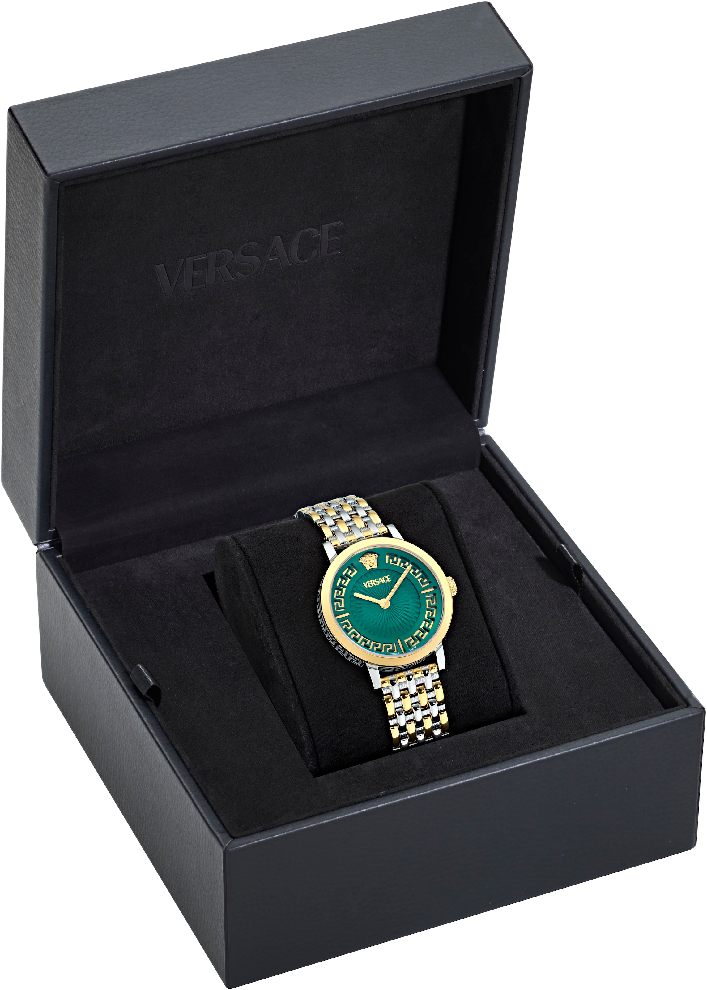 Versace Quarzuhr »GRECA FORTUNA«, Armbanduhr, Damenuhr, Swiss Made, Edelstahlarmband, analog