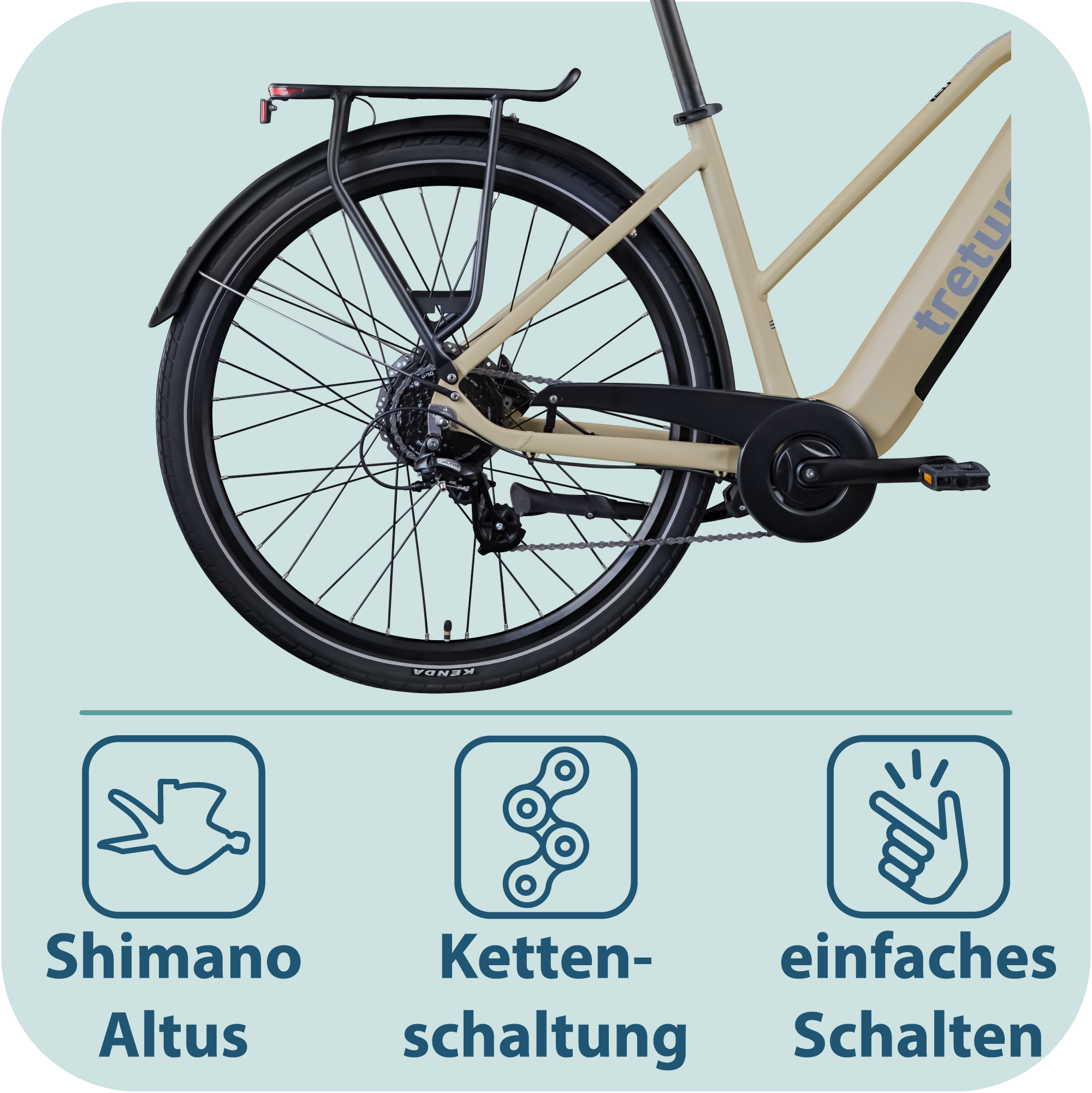Tretwerk »Onyx« 8 Gang Shimano Altus M310 Schaltwerk Kettenschaltung Heckmotor 250 W