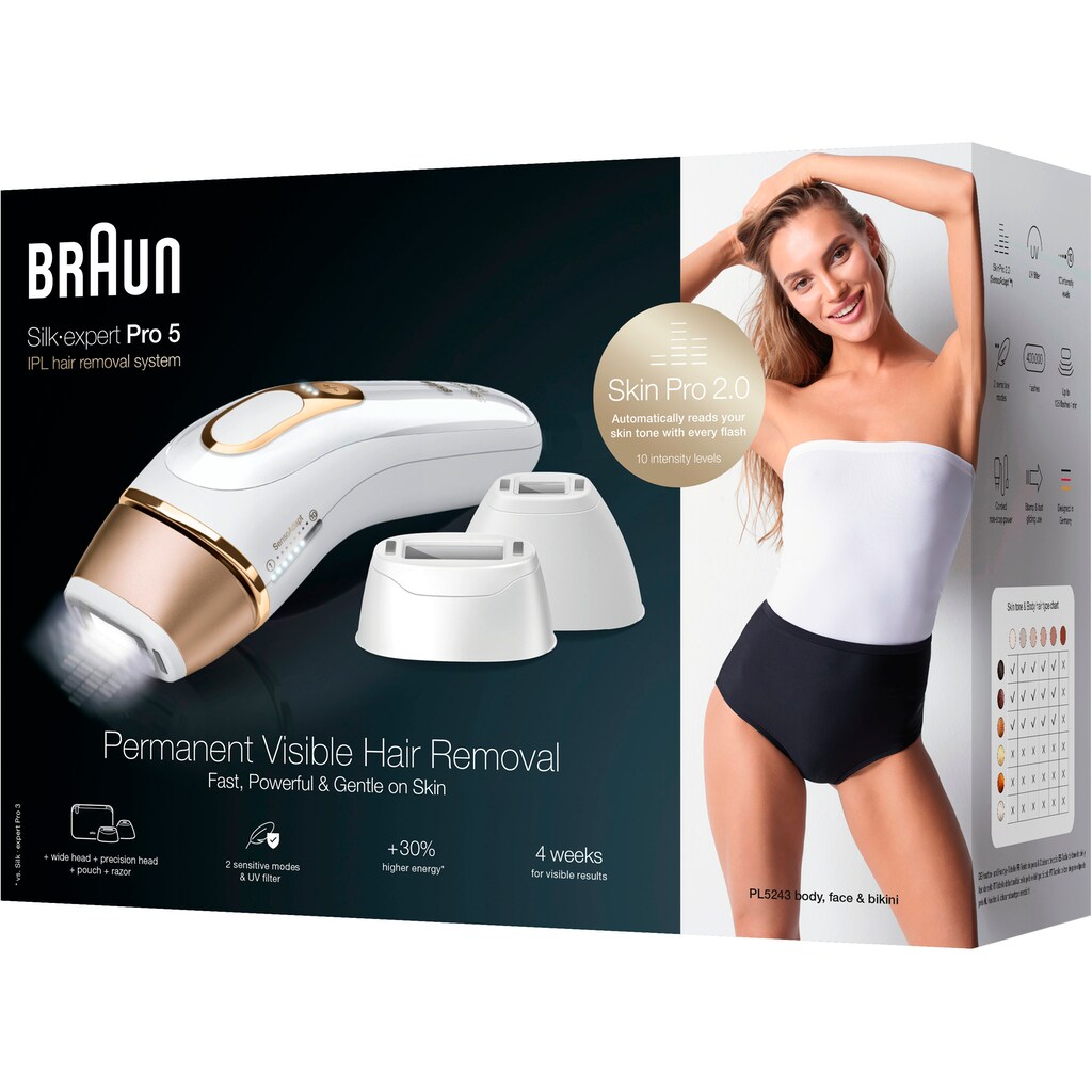 Braun IPL-Haarentferner »Silk-Expert Pro 5 PL5243 IPL«, 125 Lichtimpulse, Skin Pro 2.0 Sensor