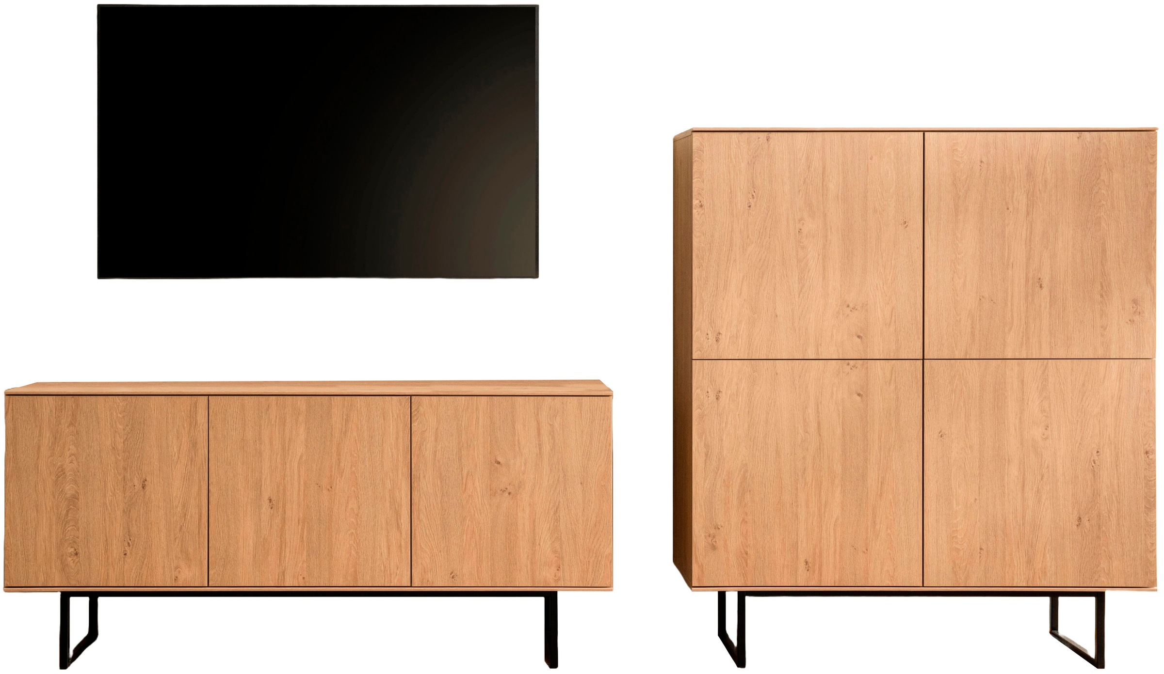 Home affaire Wohnwand »Lund, moderne Anbauwand, Wohnzimmer-Set in Stone Oak günstig online kaufen