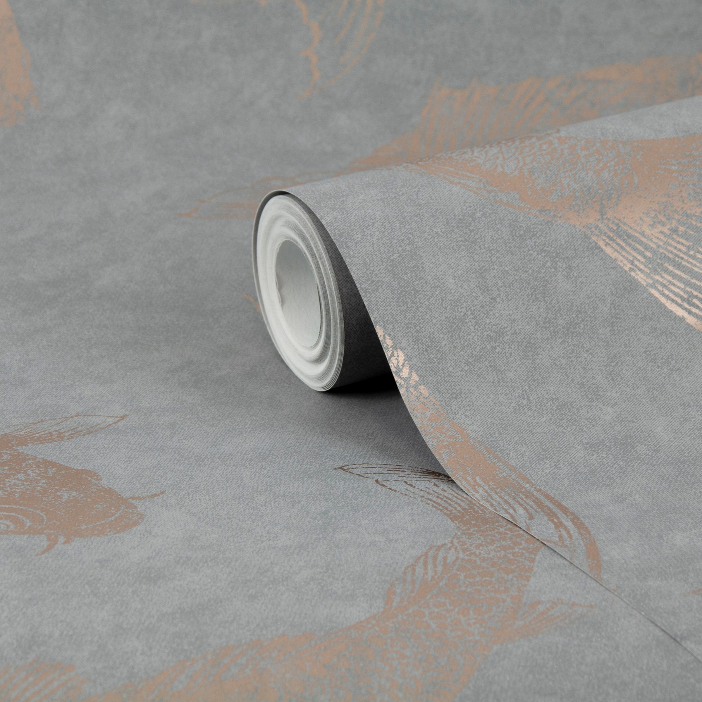 Superfresco Easy Vliestapete »Superfresco Easy Vliestapete Fisch Kupfer Grau«, animal print, Superfresco Easy Vliestapete Pisces Slate Grau