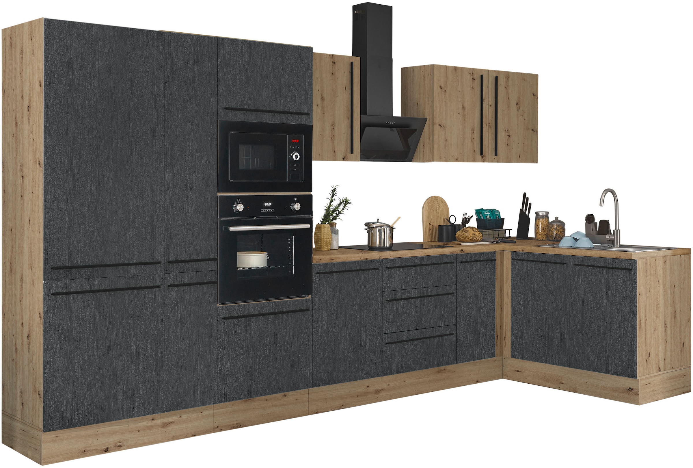 KOCHSTATION Winkelküche »Florida, Stellbreite 360x165 cm«, wahlweise mit E-Geräten, mit Softclose für Türen und Schubkästen