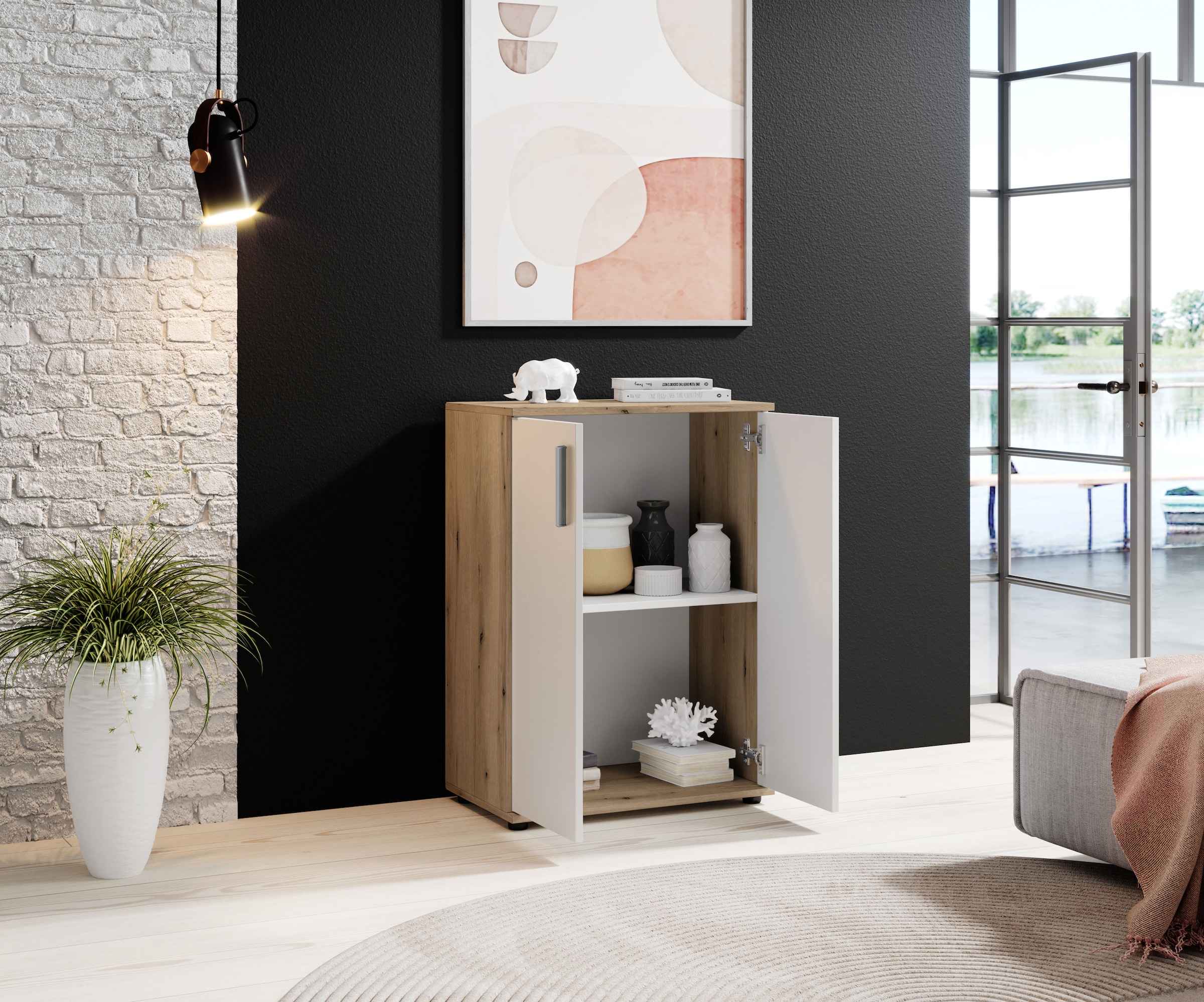 HBZ Kommode »BC-Drift-2, Mehrzweckschrank Stellmaß BxHxT 60x84x35 cm«, (1 St.), Schrank mit 2 Türen und 1 Einlegeboden