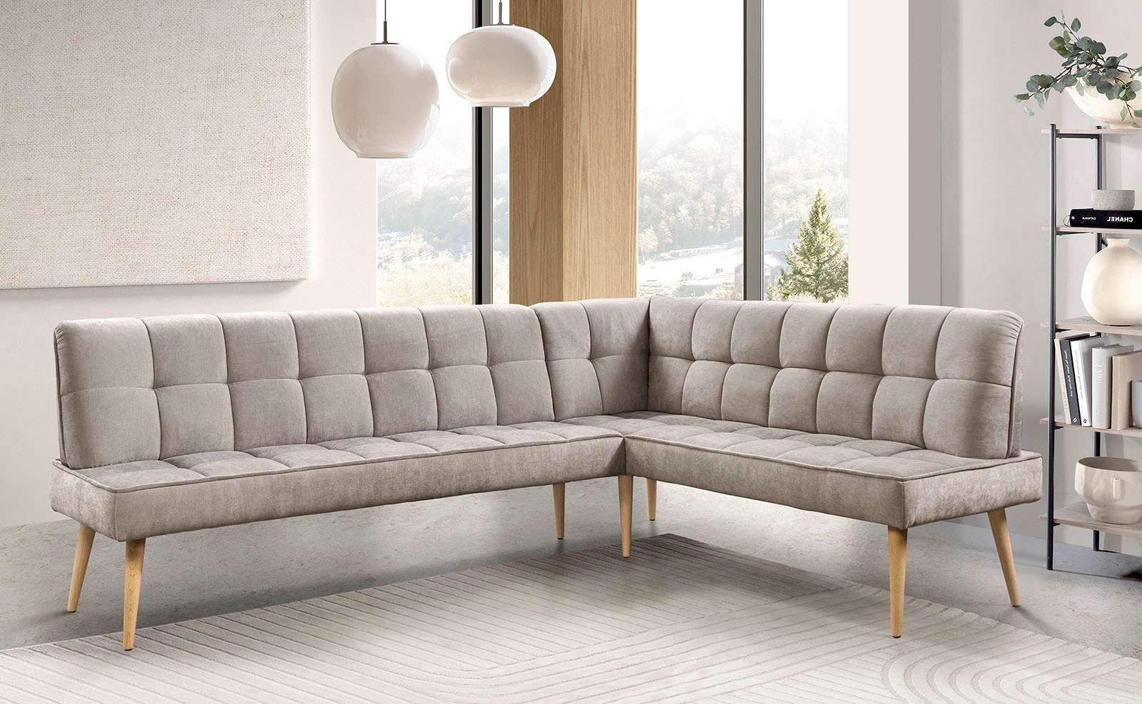 exxpo - sofa fashion Eckbank »Latte« moderne Sitz- und Rückensteppung, bequem und elegant, hoher Holzfuß