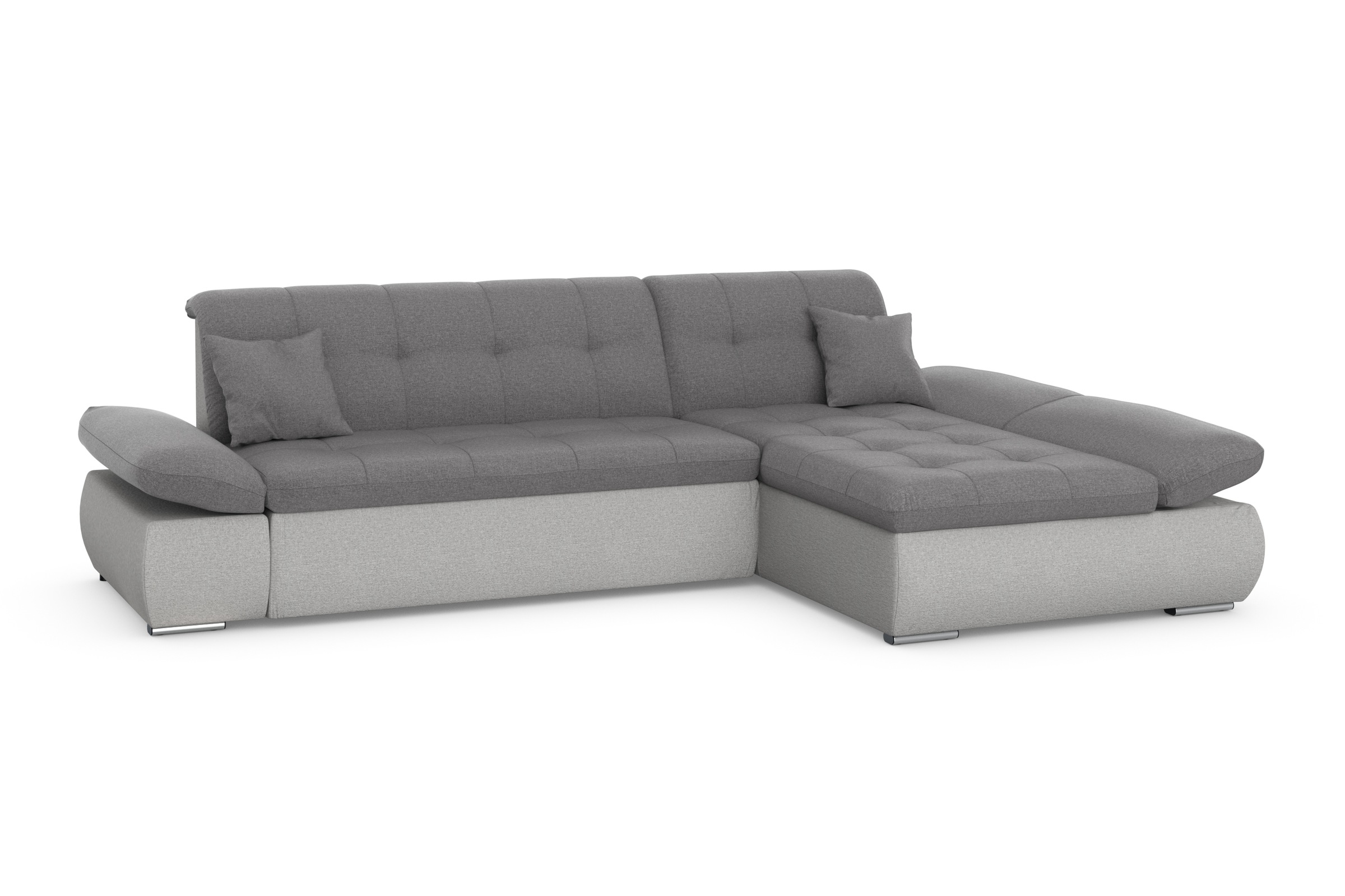 DOMO collection Ecksofa »Moric, L-Form, XXL-Sofa - Breite 300cm«, wahlweise mit Bettfunktion und Armteilverstellung, silber-grau