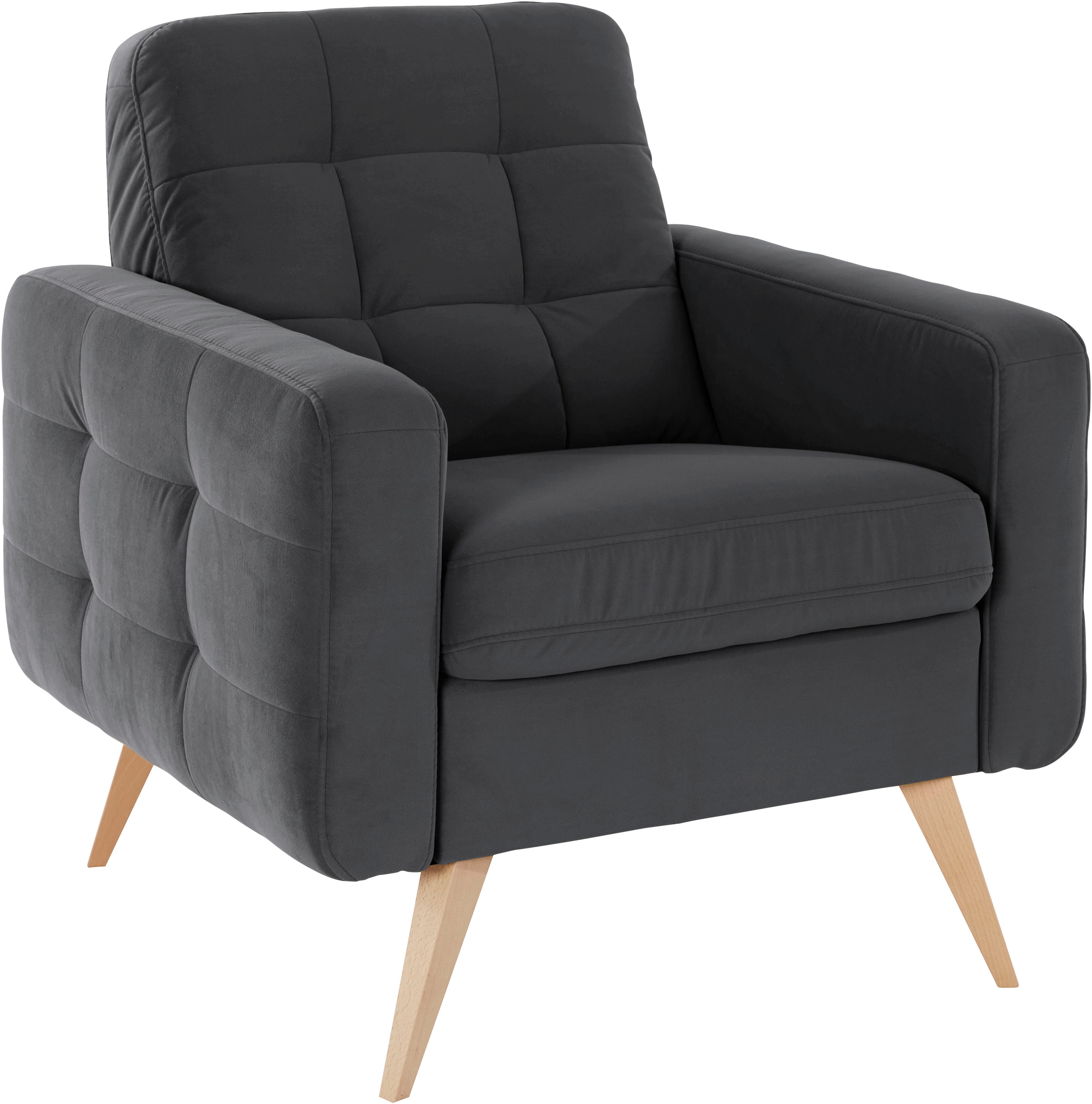 exxpo - sofa fashion Sessel »Nappa, Loungesessel, aktuelle Rückensteppung, bequem und modern«, hoher Holzfuß
