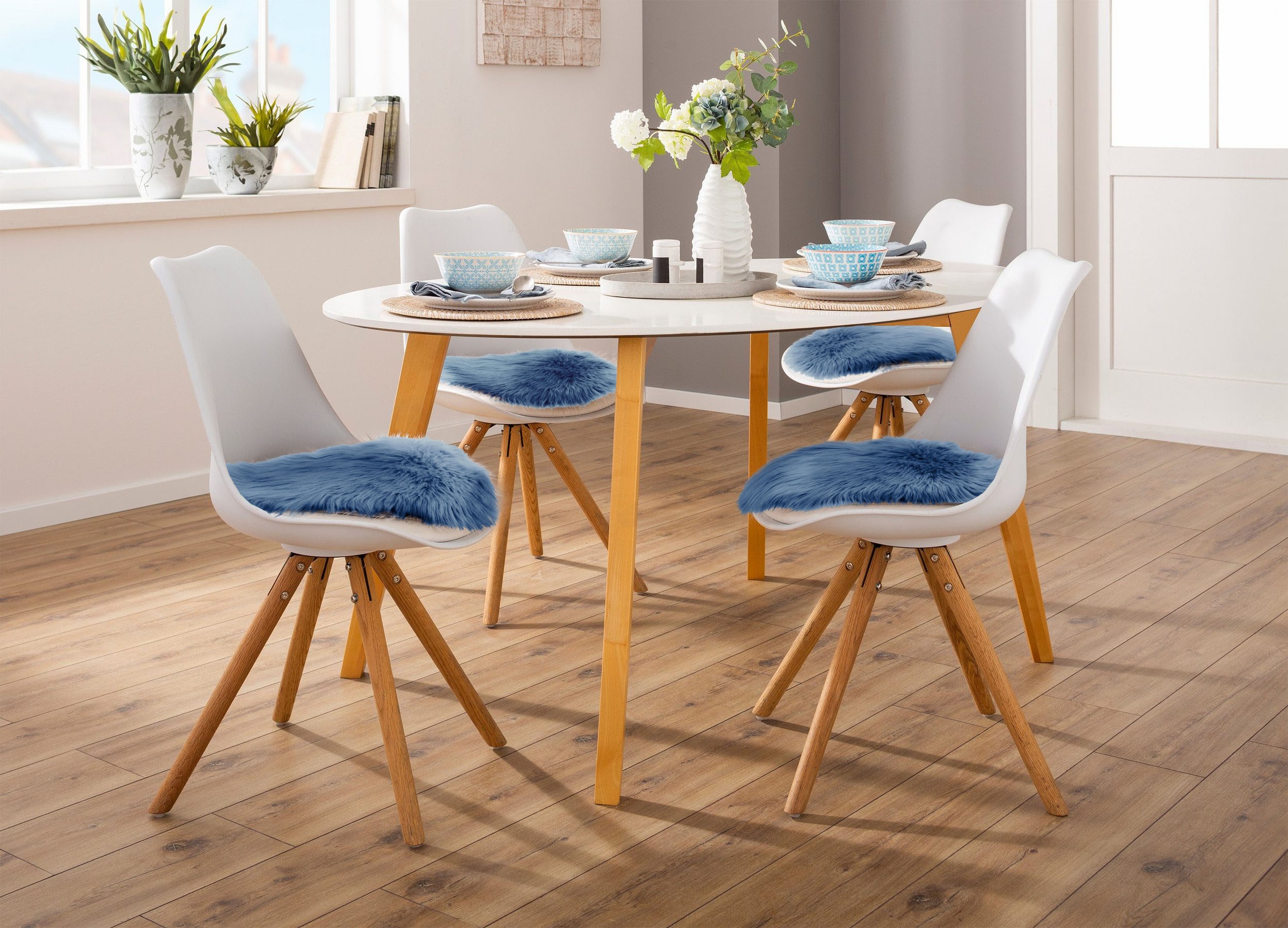 Home affaire Sitzkissen »Sitzauflage Dena«, 4er Set, Kunstfell, rund, Ø 35 cm, Esszimmer, Wohnzimmer