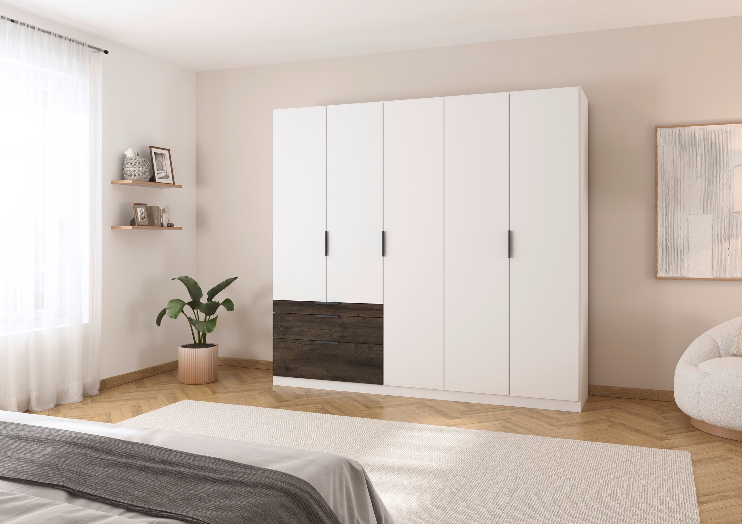rauch Kleiderschrank »Drehtürenschrank Schrank Garderobe Schlafzimmerschrank KODA«, (oberer Schubkasten mit praktischer Inneneinteilung), mit asymmetrisch angeordneten Schubladen MADE IN GERMANY
