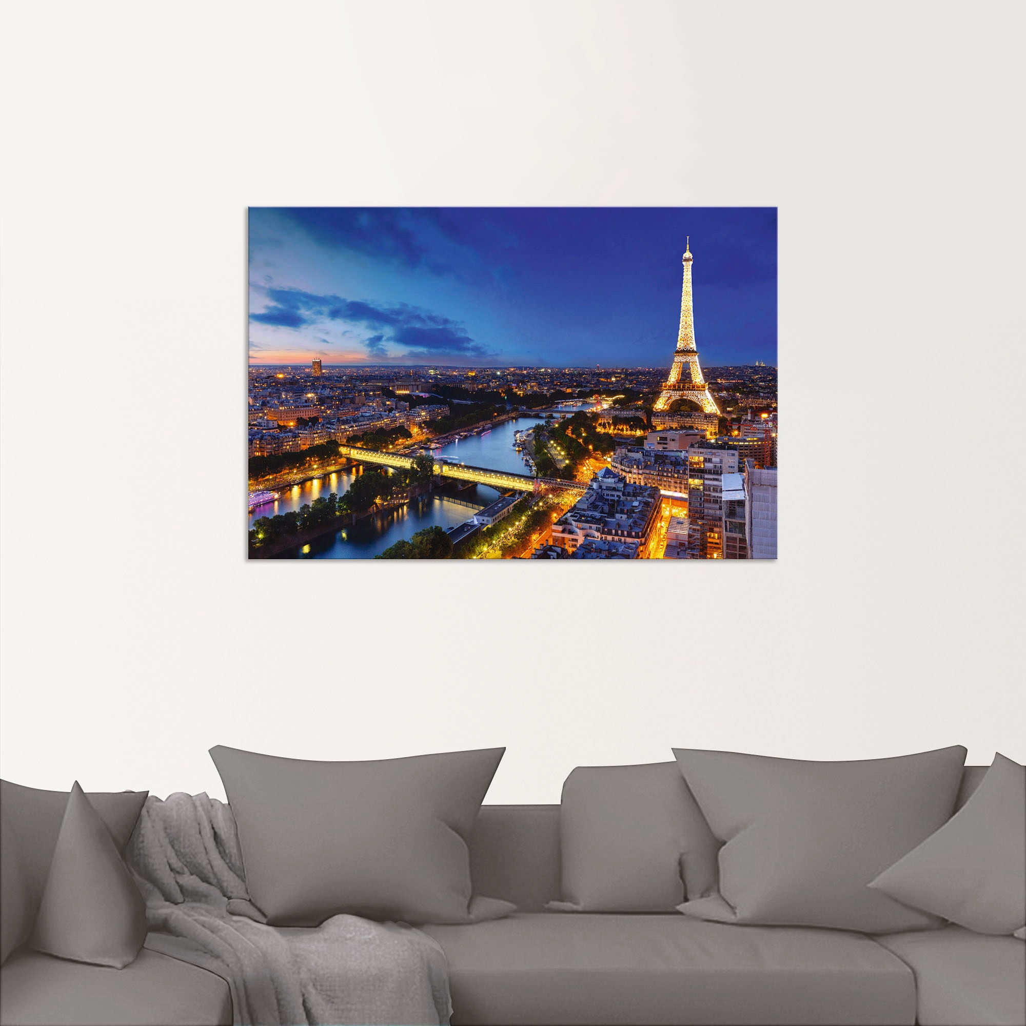Artland Wandbild »Eiffelturm und in Alubild, auf oder Größen als am Leinwandbild, versch. Paris«, Wandaufkleber Abend, Raten Paris, Seine St.), (1 Poster bestellen