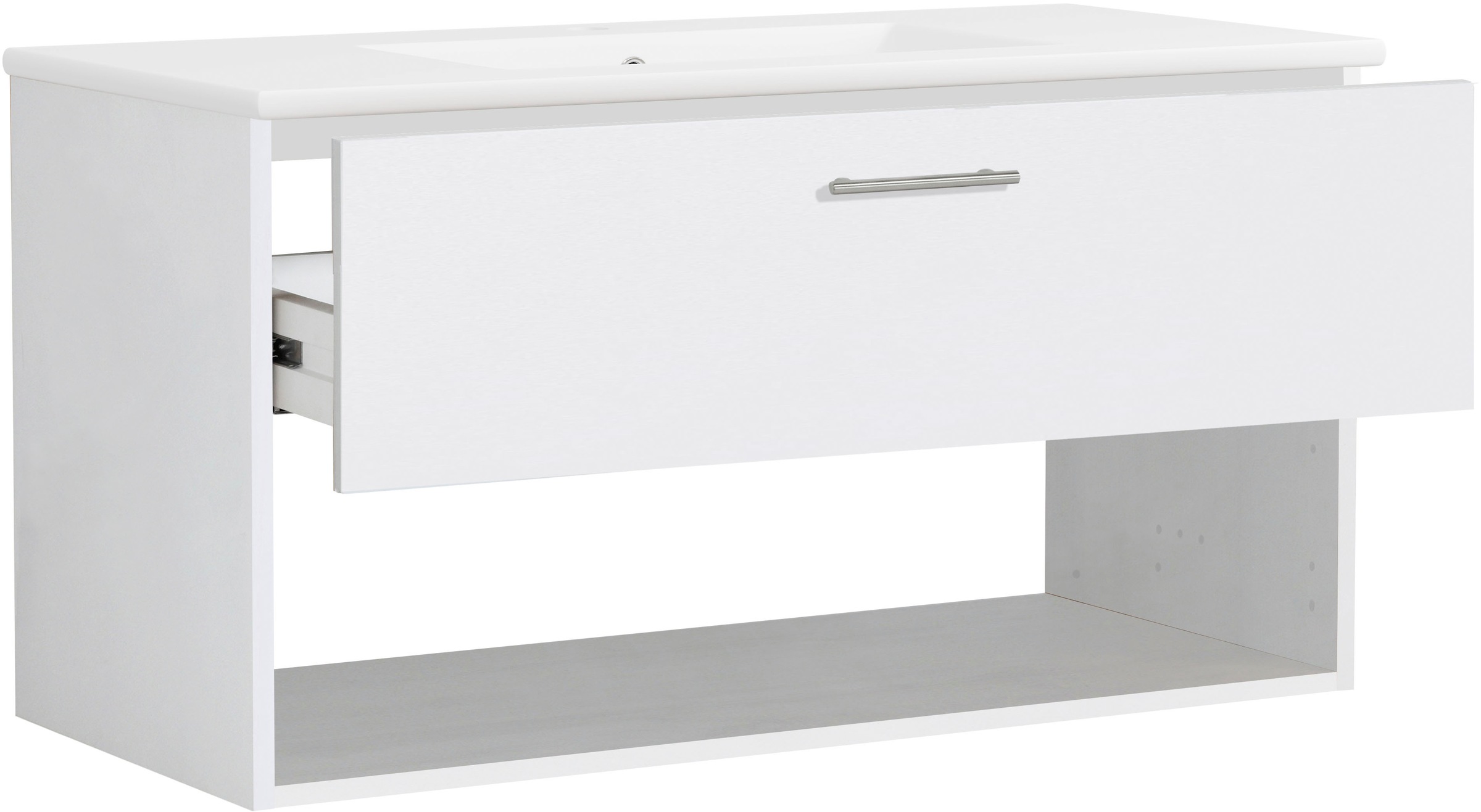welltime Waschtisch »Trento Light mit Keramik-Auflagebecken«, 1 Auzug und 1 offenes Fach, Breite: 101cm, Weiß