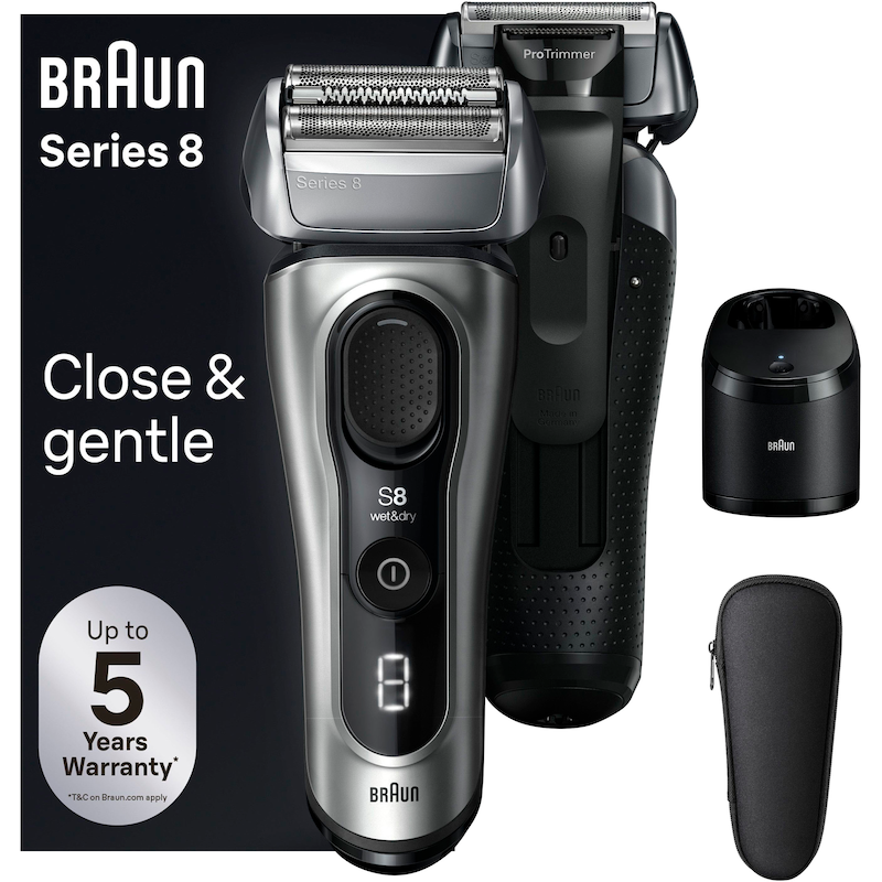 BRAUN Elektrorasierer »Series 8 8567cc« 5-Stufen-Reinigungs- und Ladestation ProTrimmer silberfarben Mit 5 Jahren Herstellergarantie (Nach...