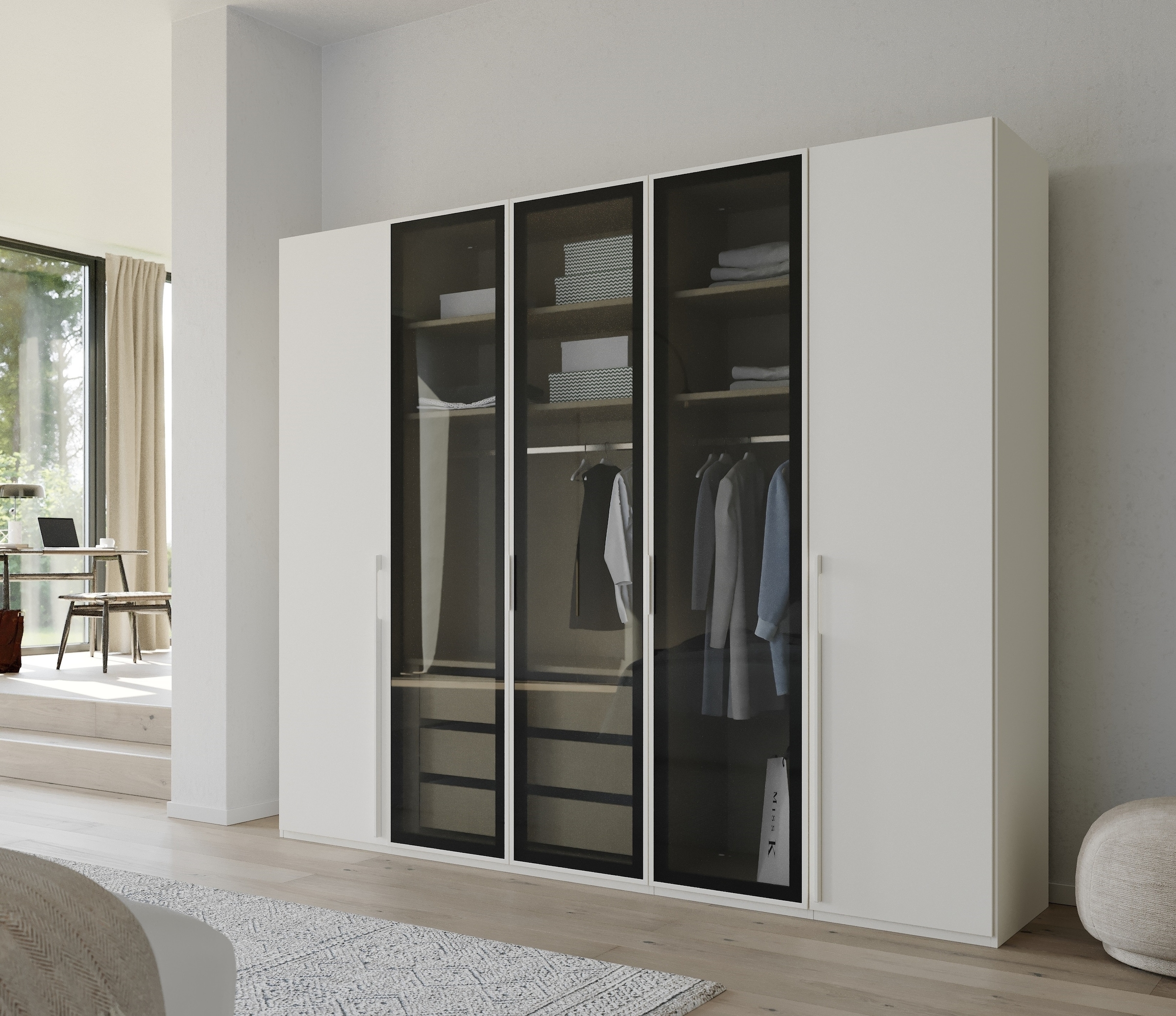 rauch Drehtürenschrank »Kleiderschrank Schrank Garderobe SKAT SHINE mit hochwertigem,«, transparentem Grauglas inkl. umfangreichem Zubehör MADE IN GERMANY
