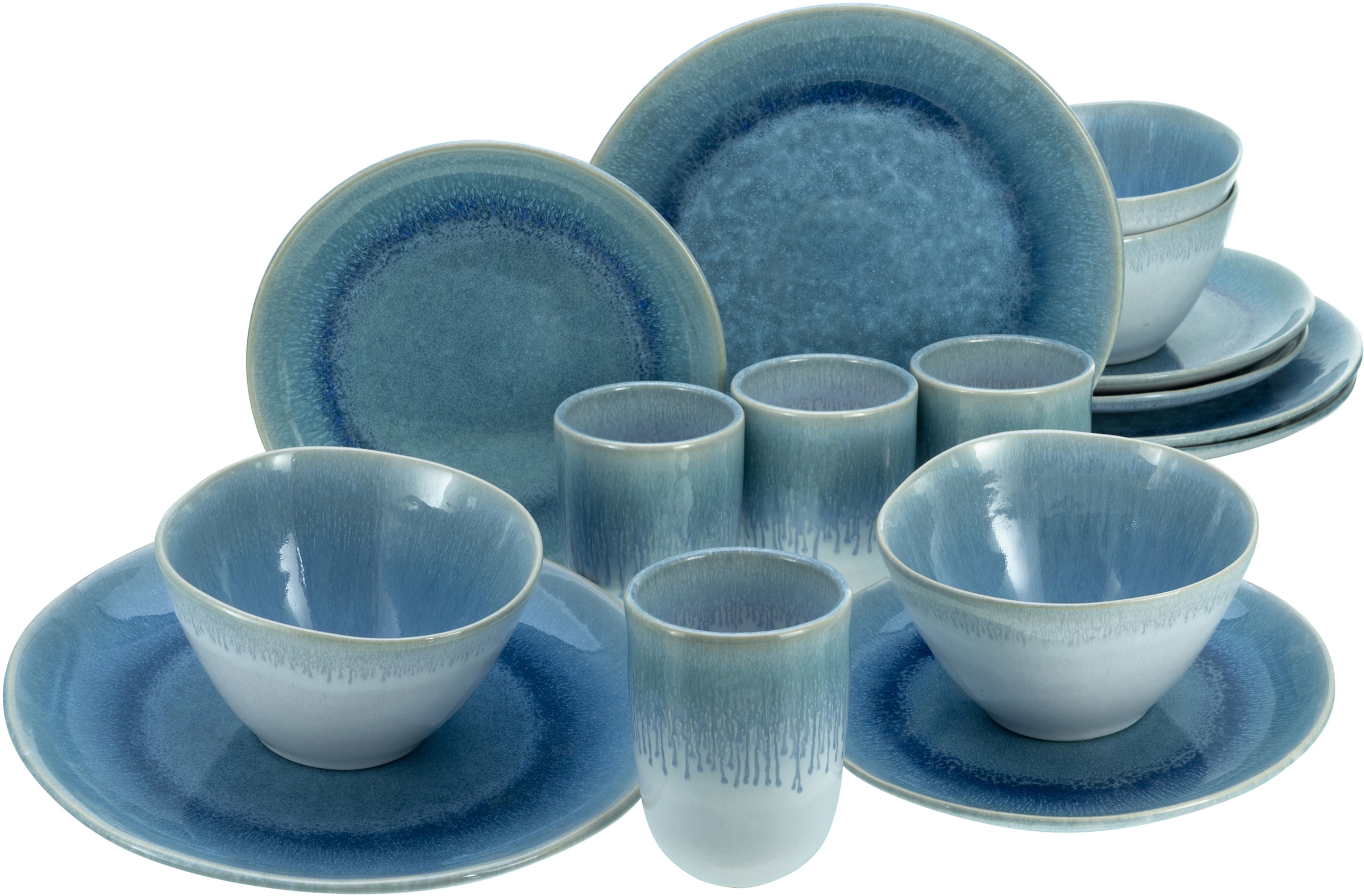 CreaTable Kombiservice »Geschirr-Set Aquarius«, (Set, 16 tlg., Kaffeeservice und Tafelservice im Set, für 4 Personen), Service, Reaktivglasur, satte Haptik, 16 Teile, für 4 Personen
