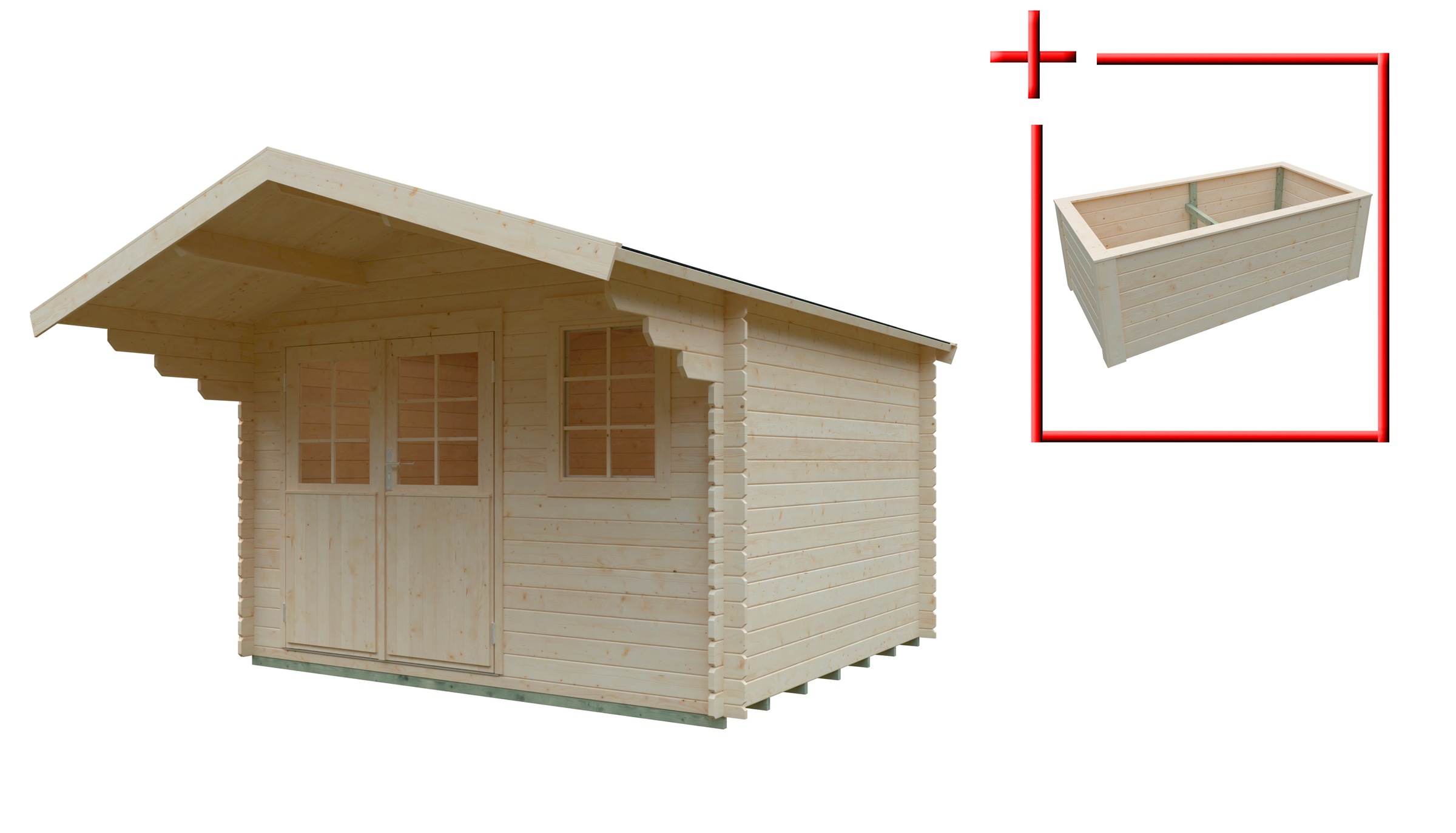 KONIFERA Gartenhaus »Kallenberg 2«, (Set), Blockbohlenhaus inkl. Hochbeet (100x200x70 cm)