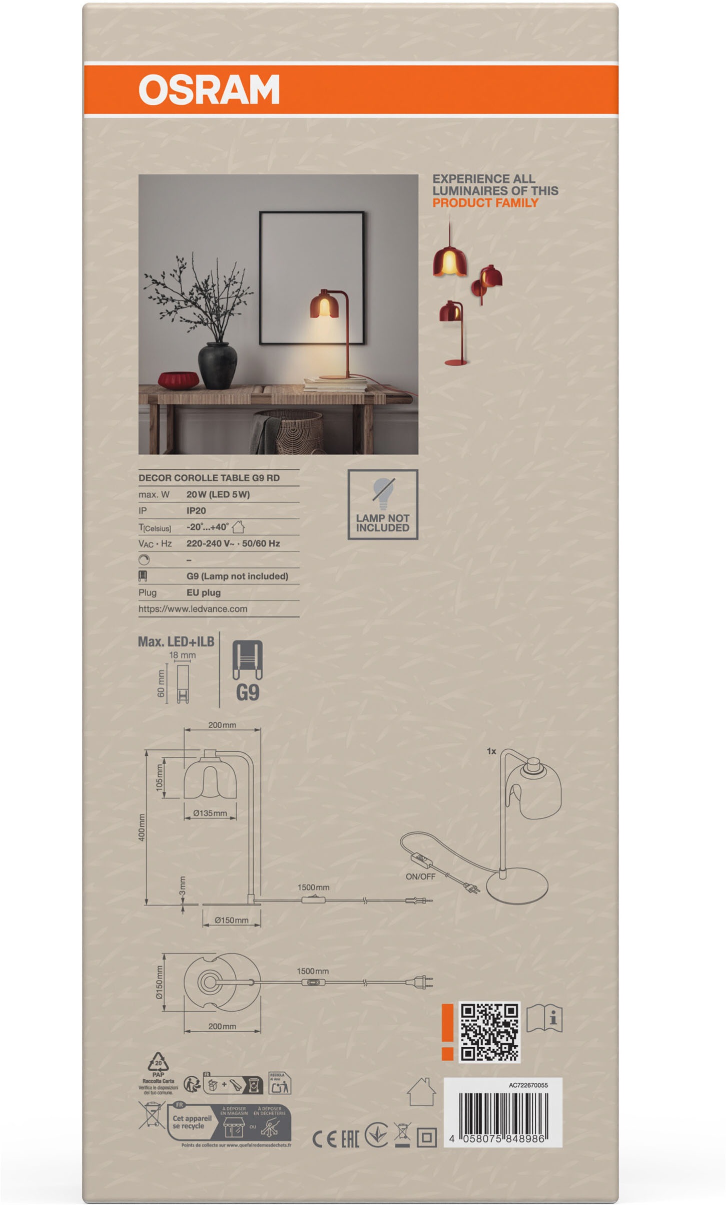 Osram Tischleuchte »Decor Corolle« G9 1 Stk. Fassung G9, Stahl und Glas
