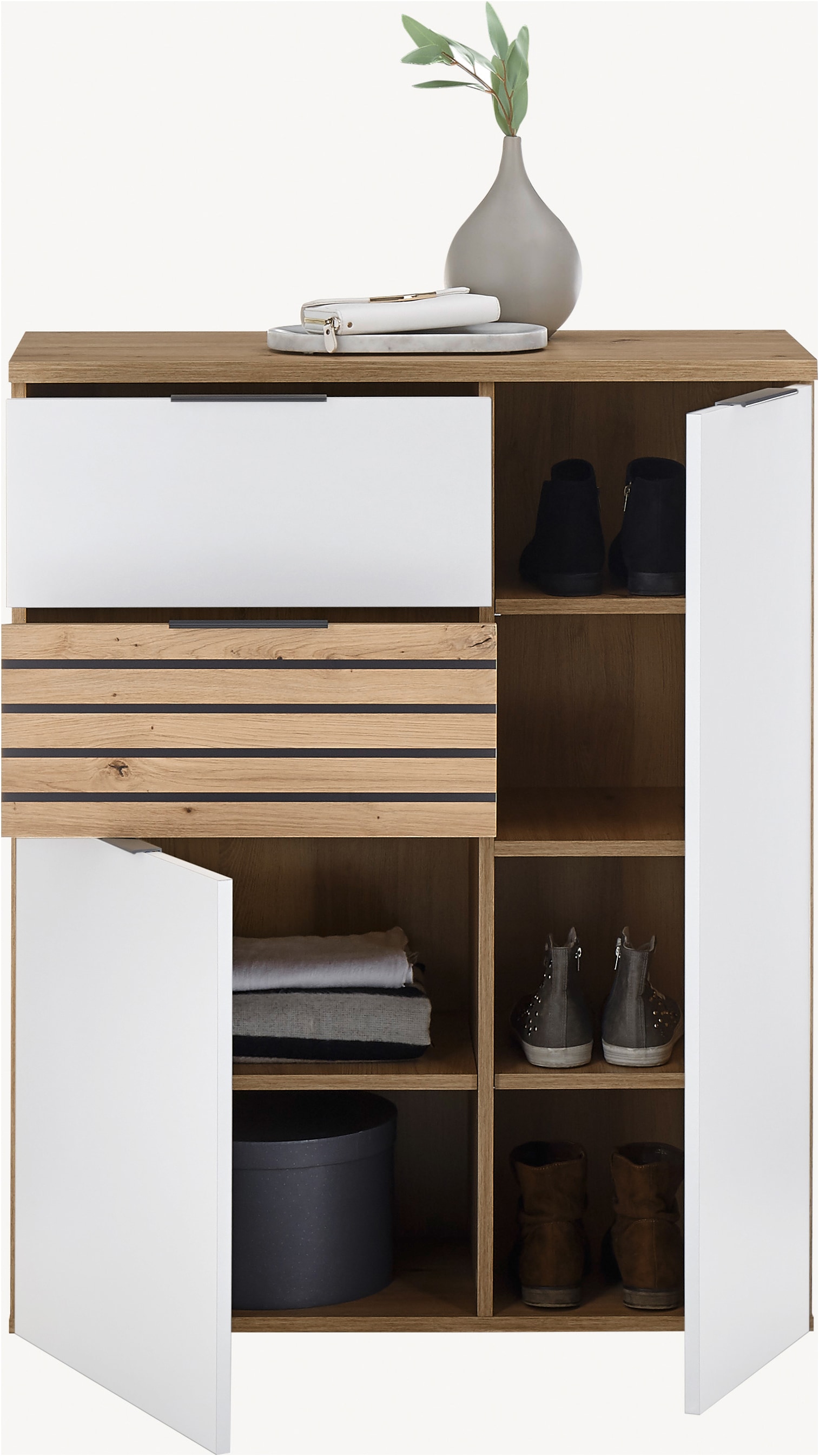 HBZ Schuhschrank »Milan, BxHxT 85x103x38cm«, (1 St.), Mit 2 Türen, 2 Schubkästen, 3 Einlegeböden, 1 fester Boden