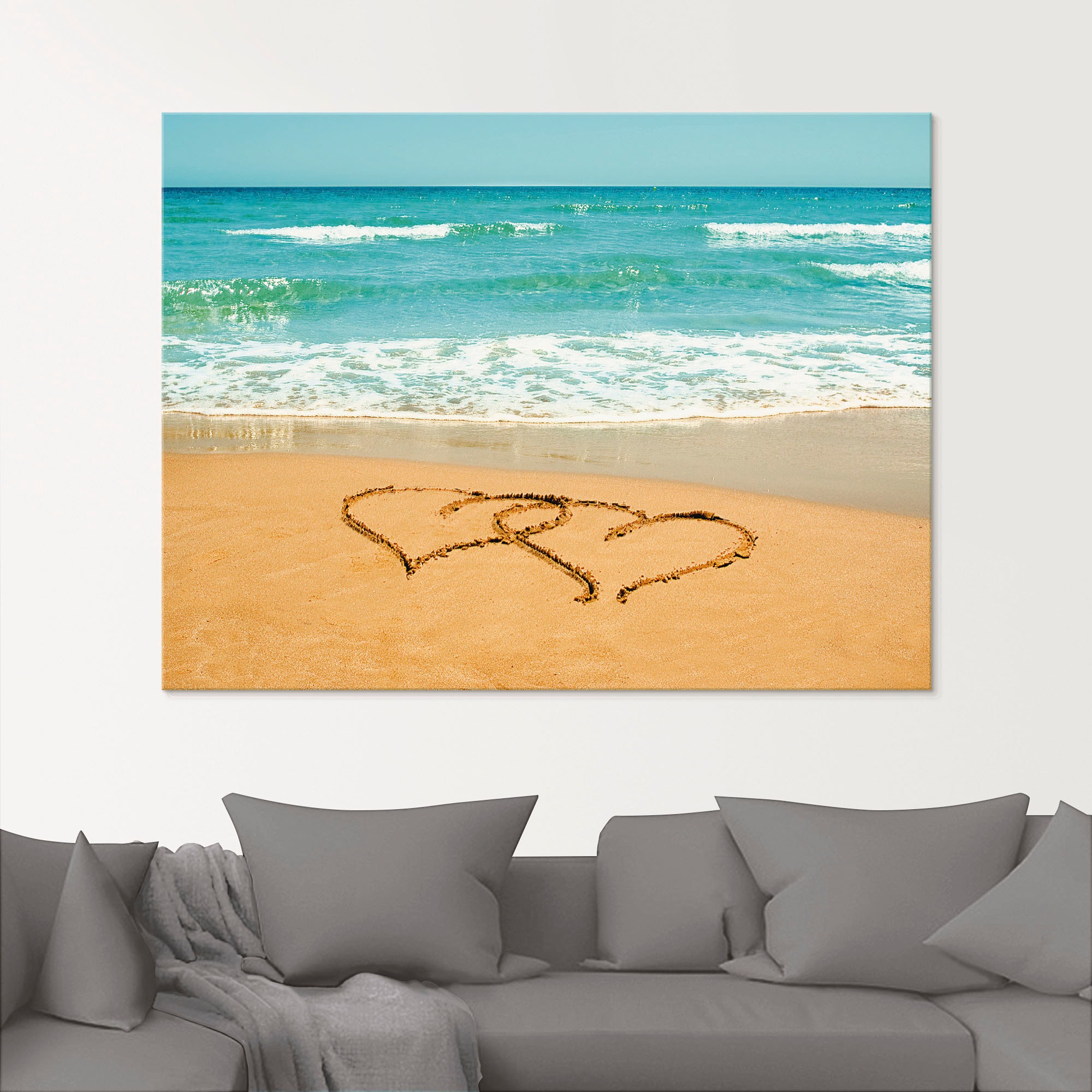 Artland Glasbild »Herzen im Sand«, Strand, (1 St.), in verschiedenen Größen